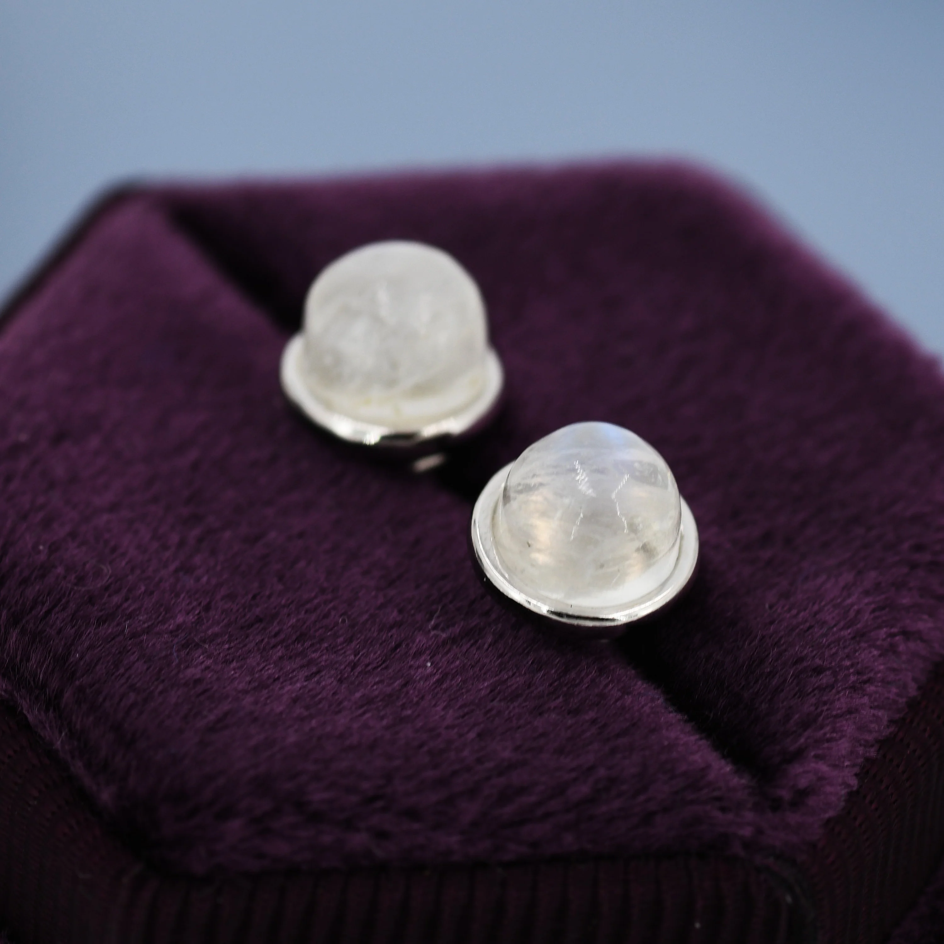Moonstone Stud Earrings in Sterling Silver, Semi-Precious Gemstone Earrings, Natural Moonstone Earrings - Image 3