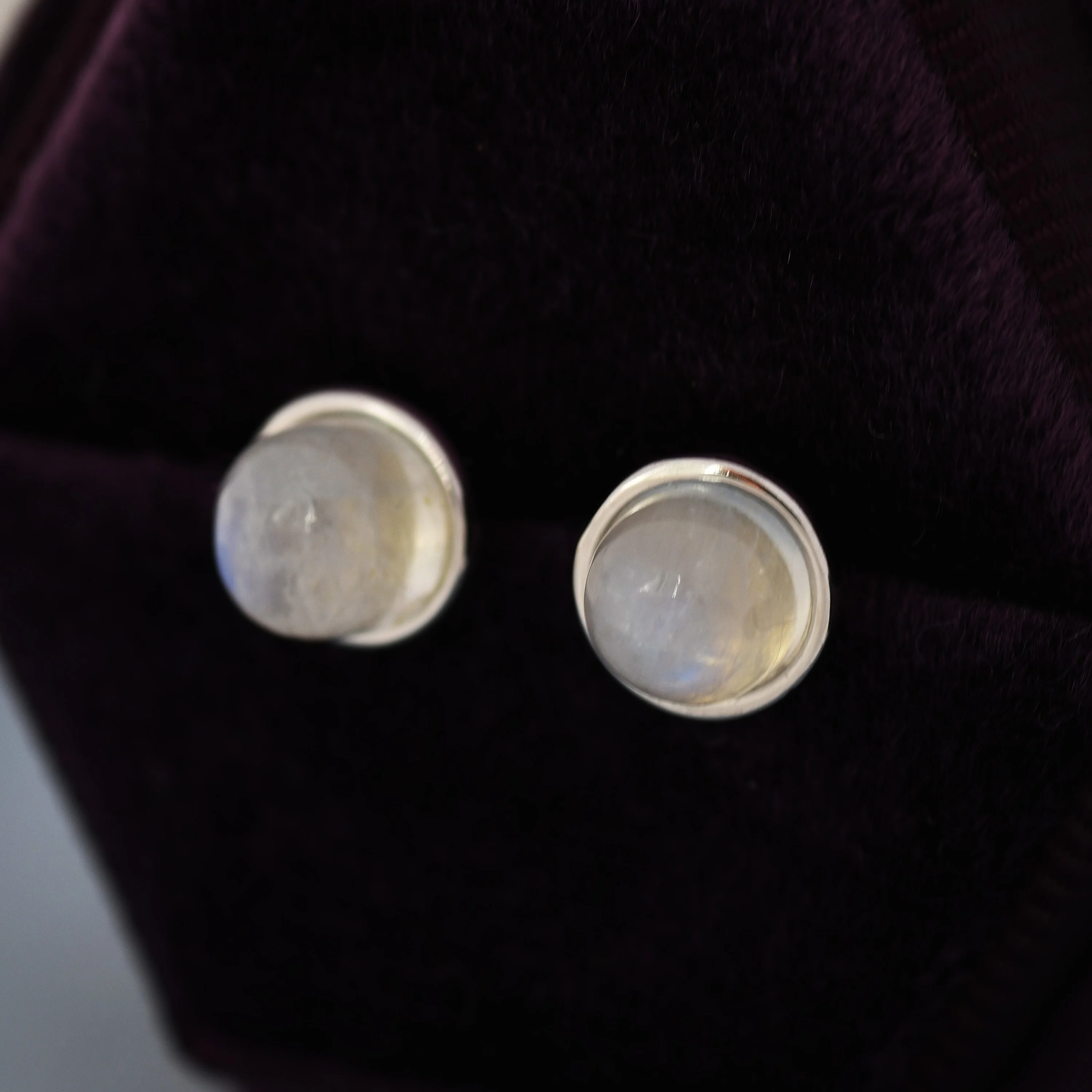 Moonstone Stud Earrings in Sterling Silver, Semi-Precious Gemstone Earrings, Natural Moonstone Earrings - Image 4