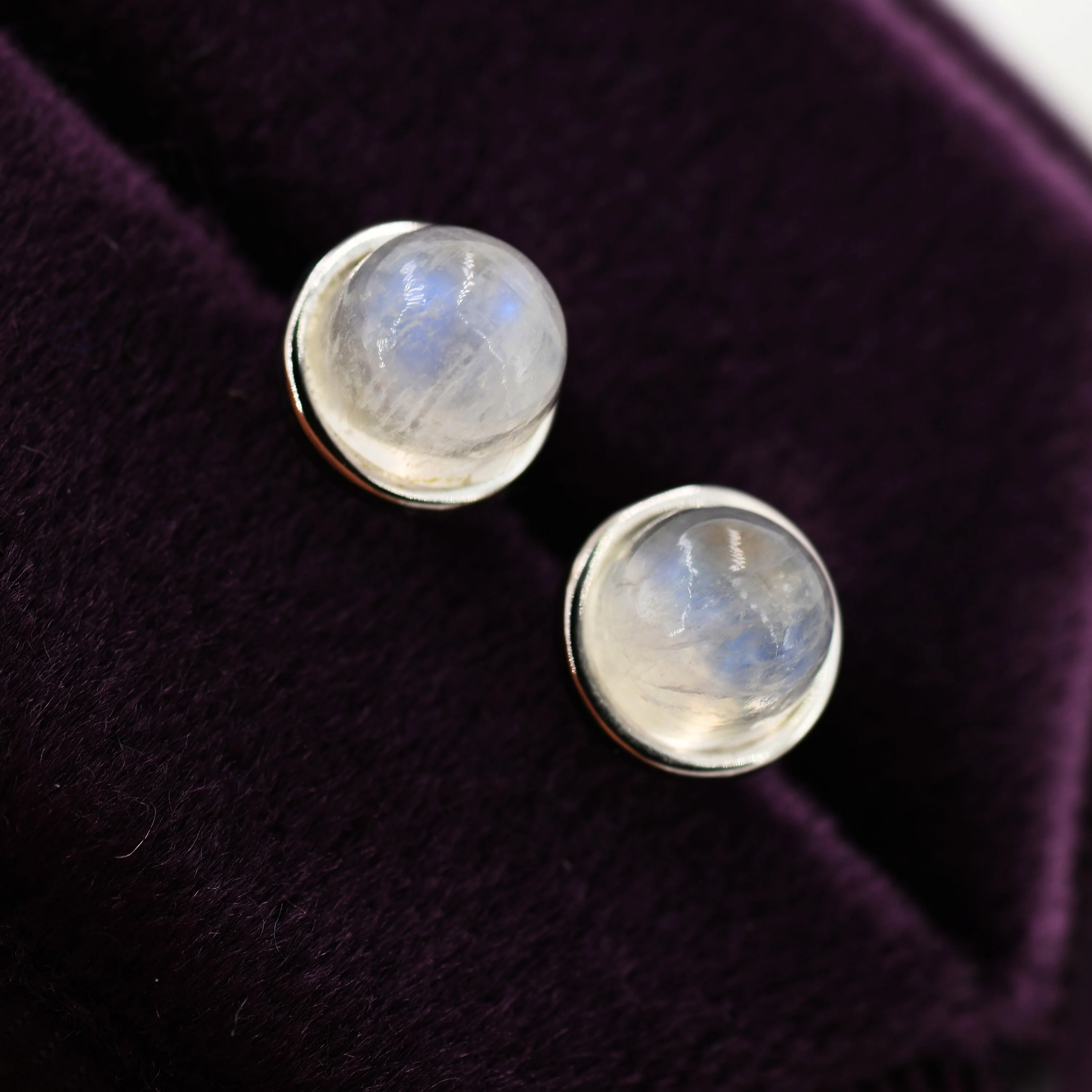 Moonstone Stud Earrings in Sterling Silver, Semi-Precious Gemstone Earrings, Natural Moonstone Earrings - Image 5
