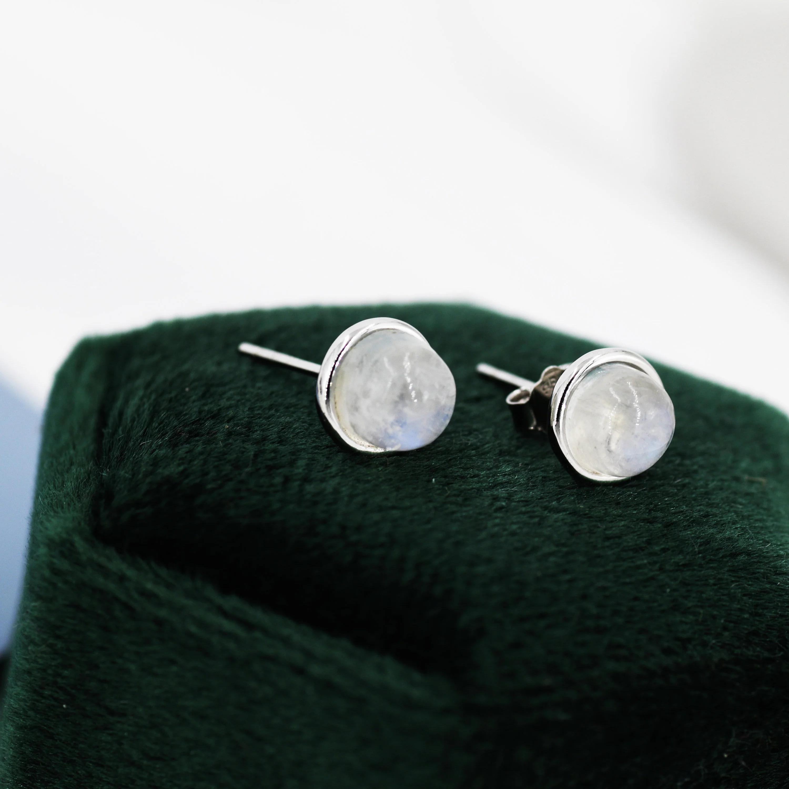 Moonstone Stud Earrings in Sterling Silver, Semi-Precious Gemstone Earrings, Natural Moonstone Earrings - Image 9