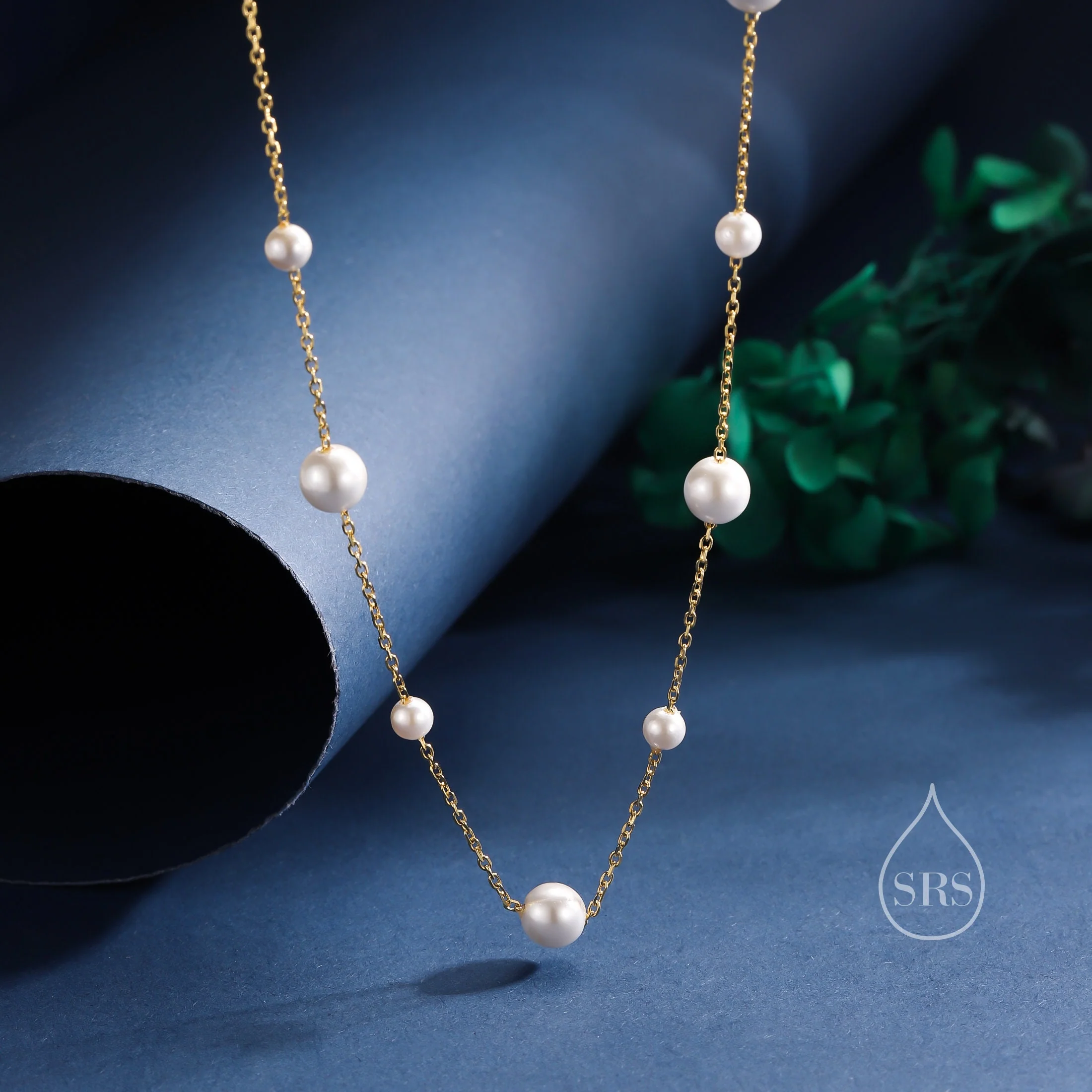 Mother of Pearl Choker Necklace in Sterling Silver, Silver or Gold , Adjustable Length, Short Pearl Necklace, Satellite Beaded Necklace - Image 3