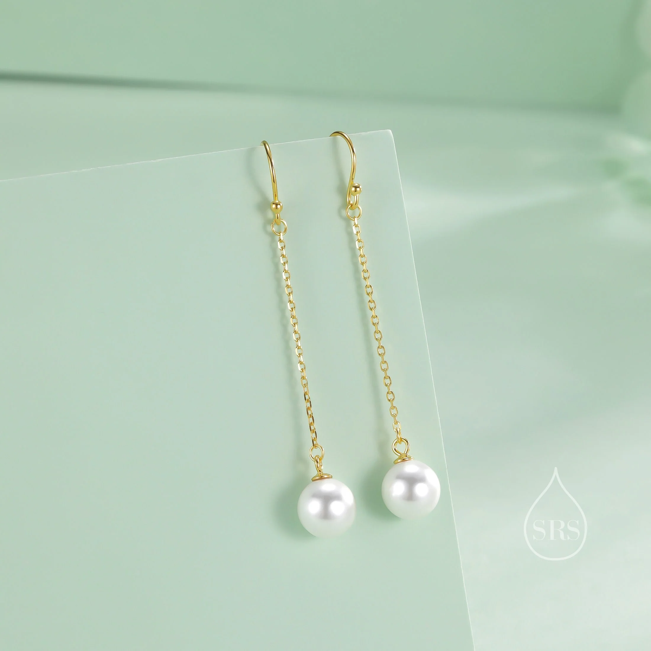 Mother of Pearl Drop Hook Earrings in Sterling Silver, Silver or Gold, Simulated Pearl Long Dangle Earrings - Image 5