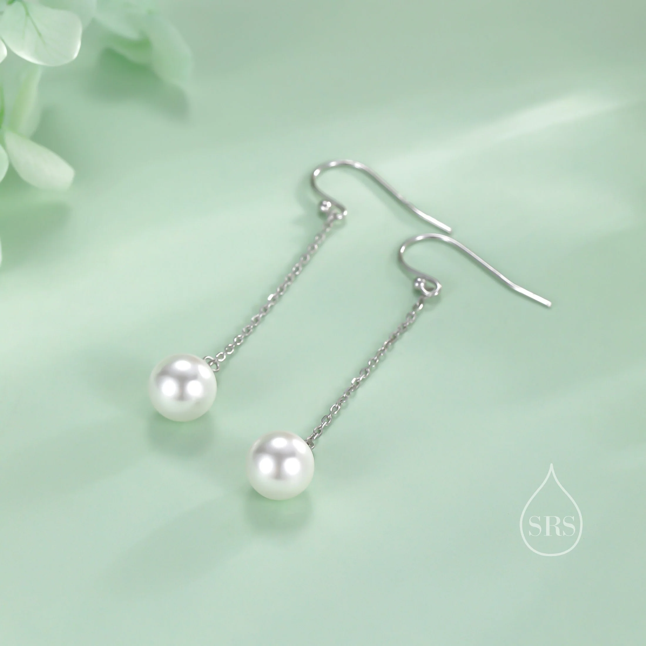 Mother of Pearl Drop Hook Earrings in Sterling Silver, Silver or Gold, Simulated Pearl Long Dangle Earrings - Image 7