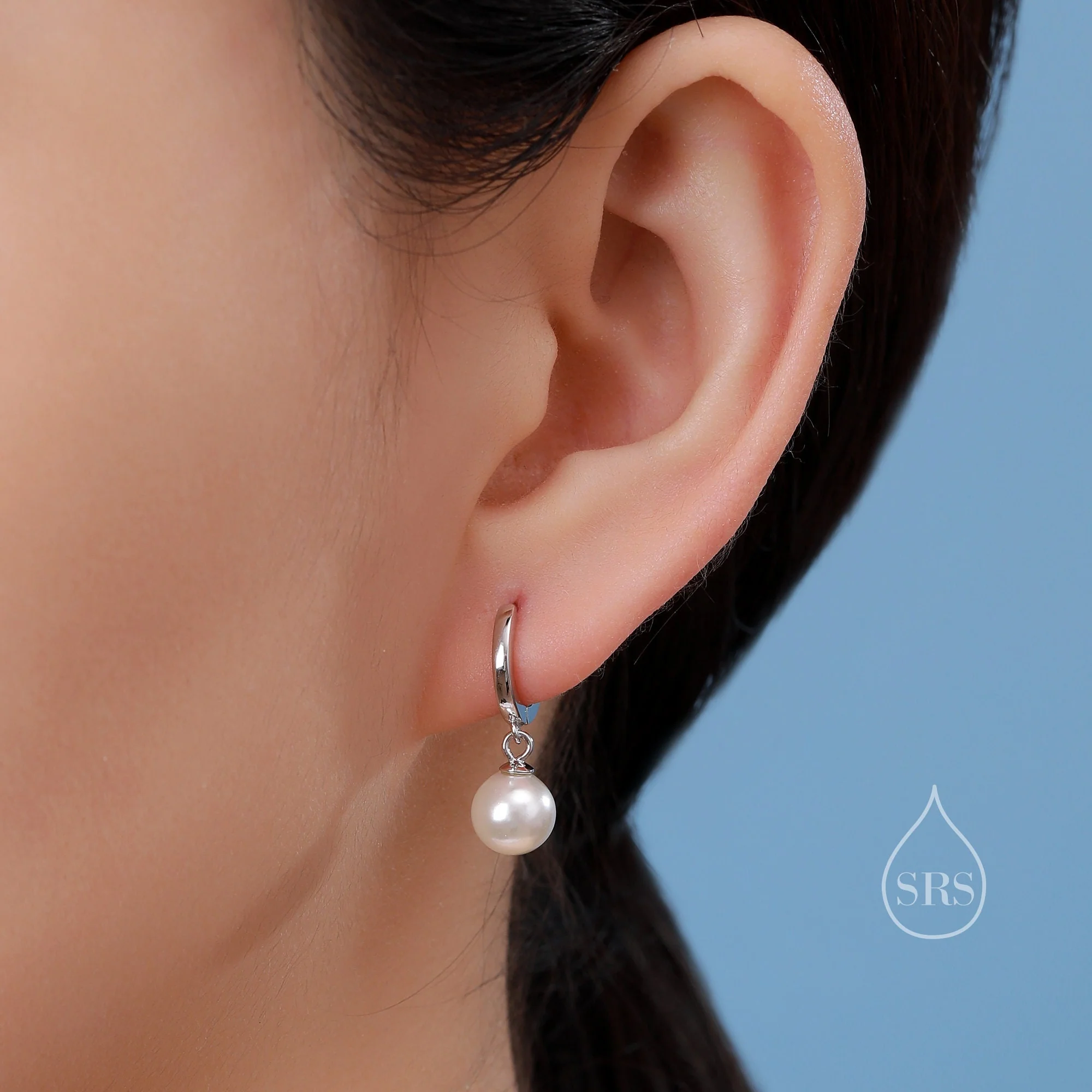 Mother of Pearl Huggie Hoop Earrings in Sterling Silver,  Simple Pearl Dangle Earrings, Gold and Silver - Image 6
