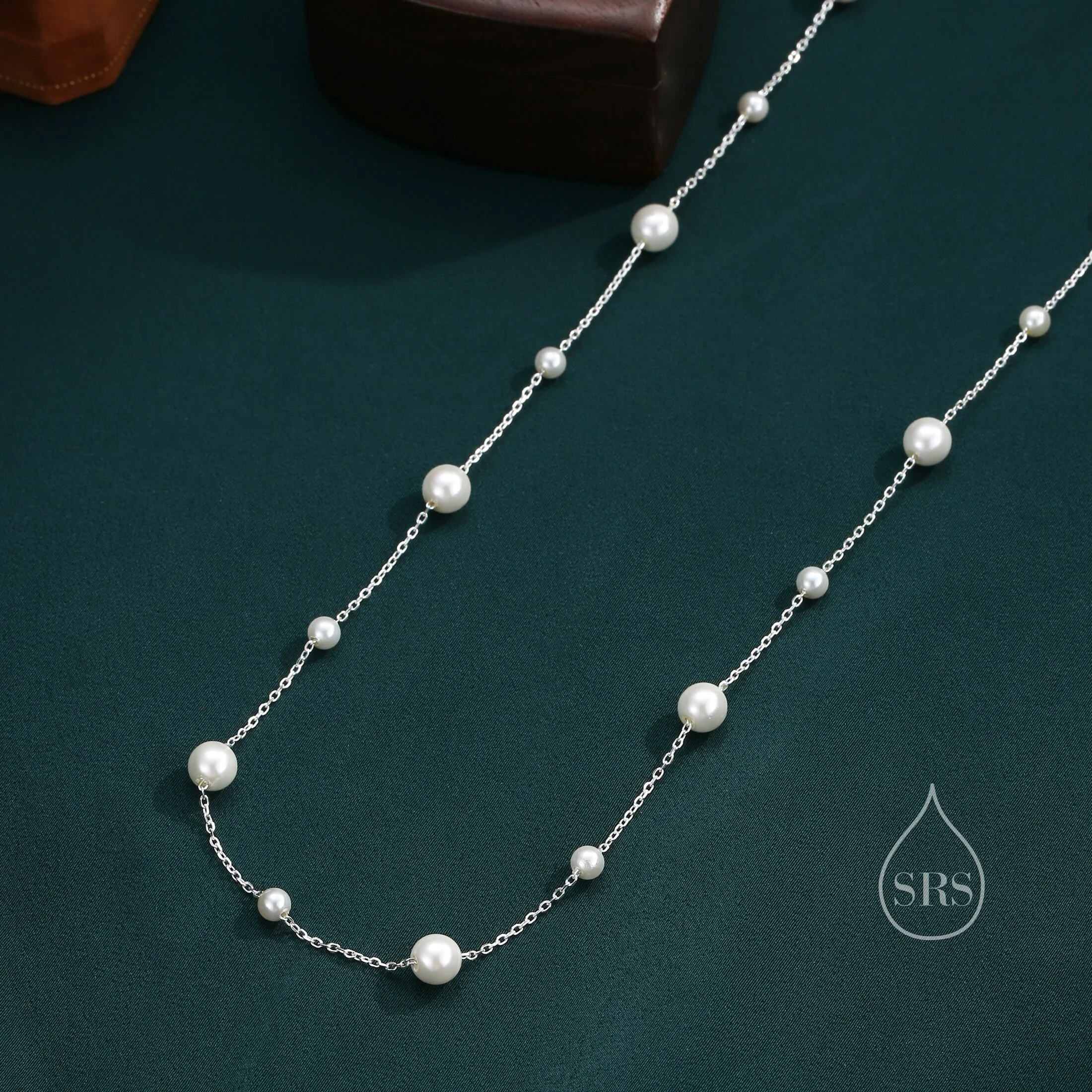 Mother of Pearl Two Way Necklace in Sterling Silver, Silver or Gold , Adjustable Length, Lariat Necklace, Satellite Beaded - Image 6