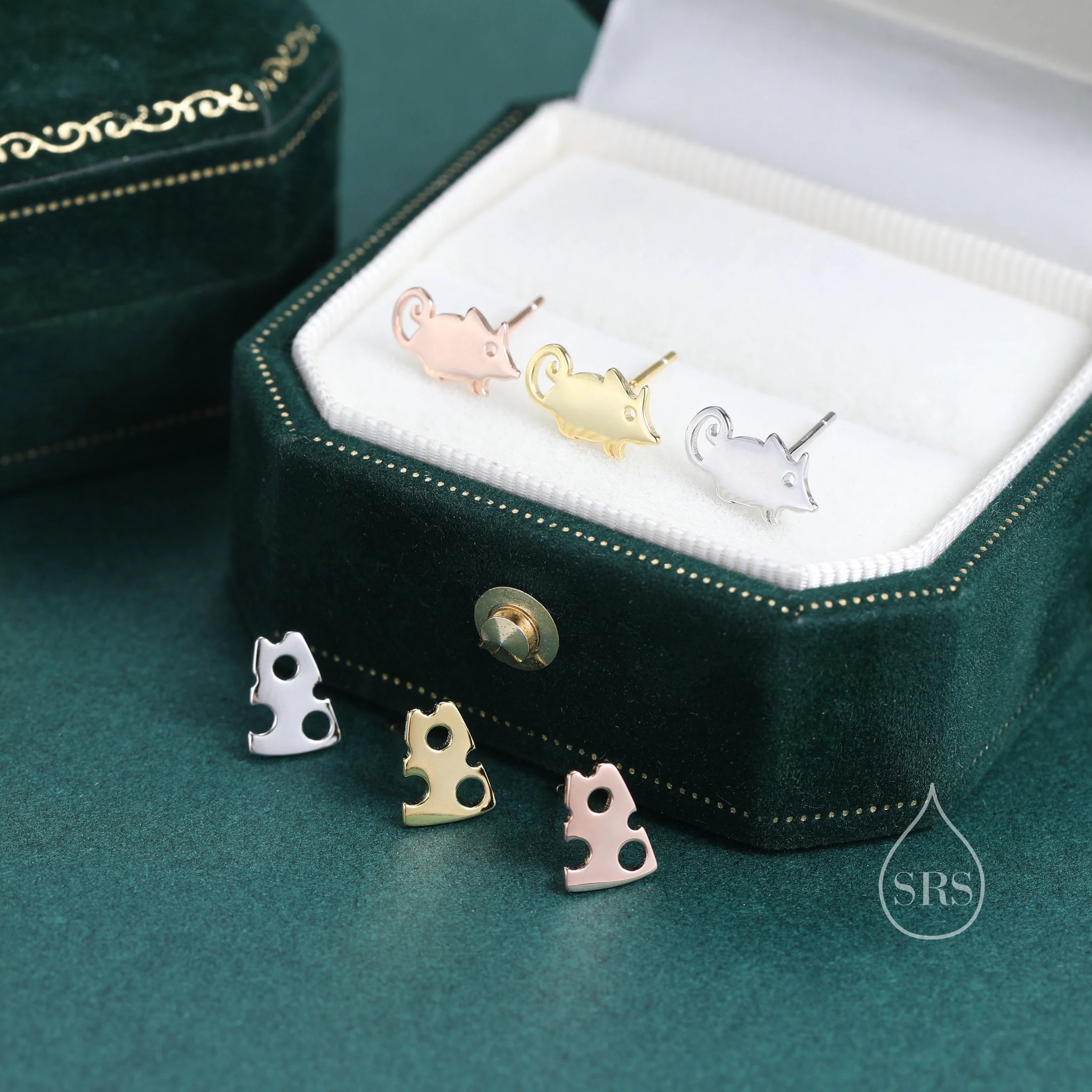 Mouse and Cheese Stud Earrings in Sterling Silver, Cute Fun Quirky Animal Jewellery, Animal Lover, Nature Inspired - Image 8
