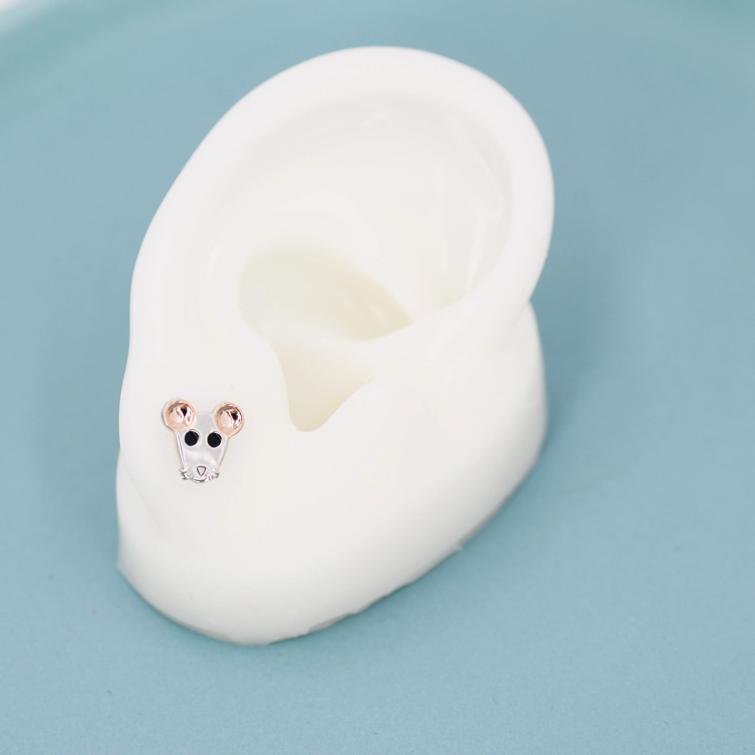 Mouse Stud Earrings in Sterling Silver, Sterling Silver Rat Earrings, Rose Gold Coated, Nature Inspired Animal Earrings - Image 7