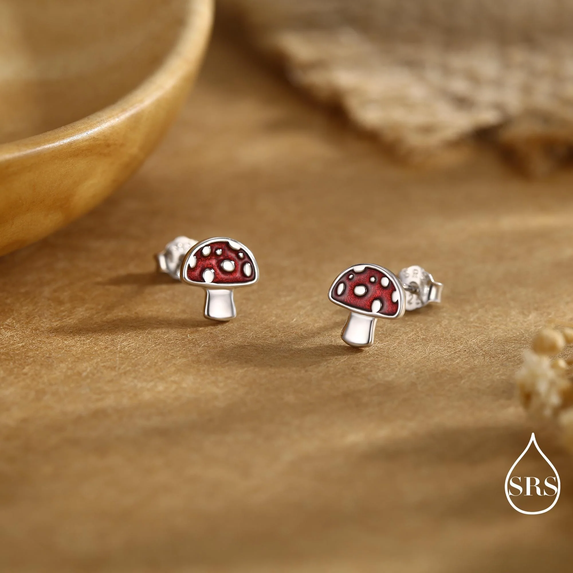 Mushroom Stud Earrings in Sterling Silver, Hand Painted Enamel, Fly Agaric, Nature Inspired Plant Earrings, Fungus Earrings - Image 3