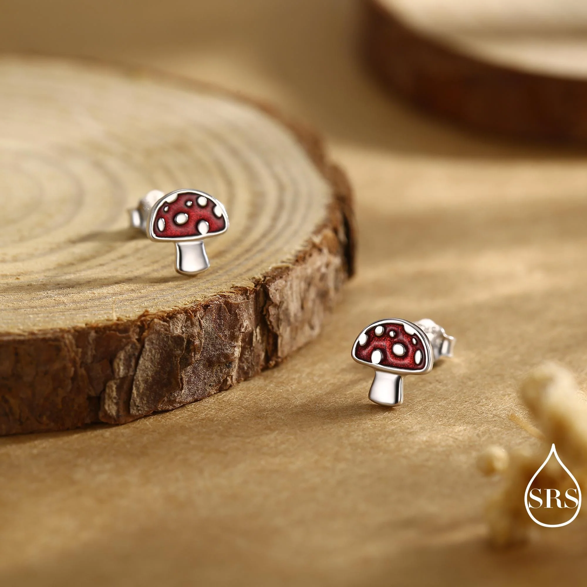 Mushroom Stud Earrings in Sterling Silver, Hand Painted Enamel, Fly Agaric, Nature Inspired Plant Earrings, Fungus Earrings - Image 5