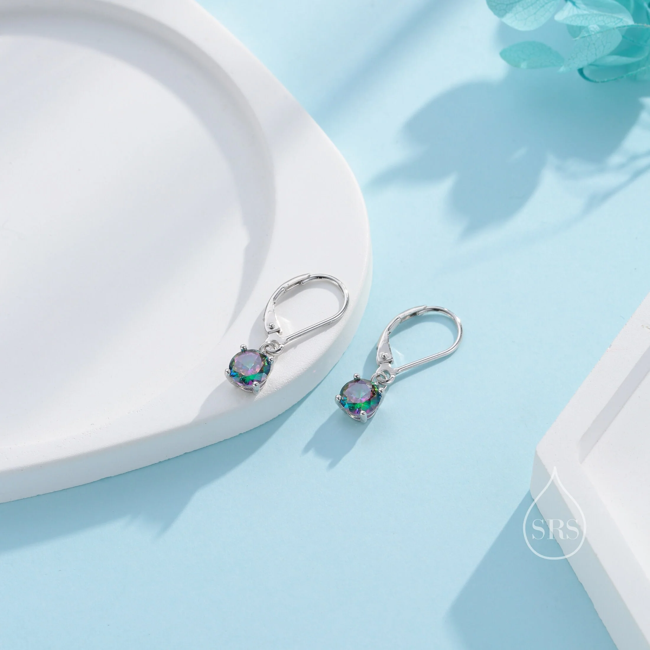 Mystic Black CZ Lever Back Hoop in Sterling Silver, 2 Sizes Available, 6mm or 6.5mm, Minimalist Simple Crystal Leverback Hoop Earrings - Image 3