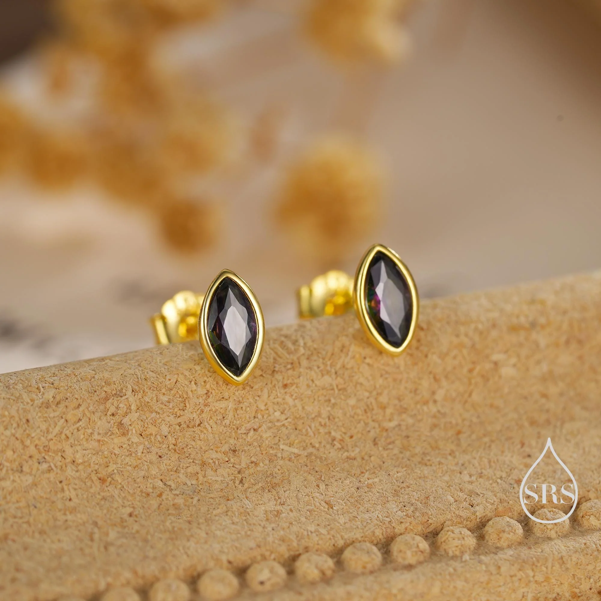 Mystic Topaz Marquise Stud Earrings in Sterling Silver, Gold or Silver, Minimalist Geometric Design - Image 4