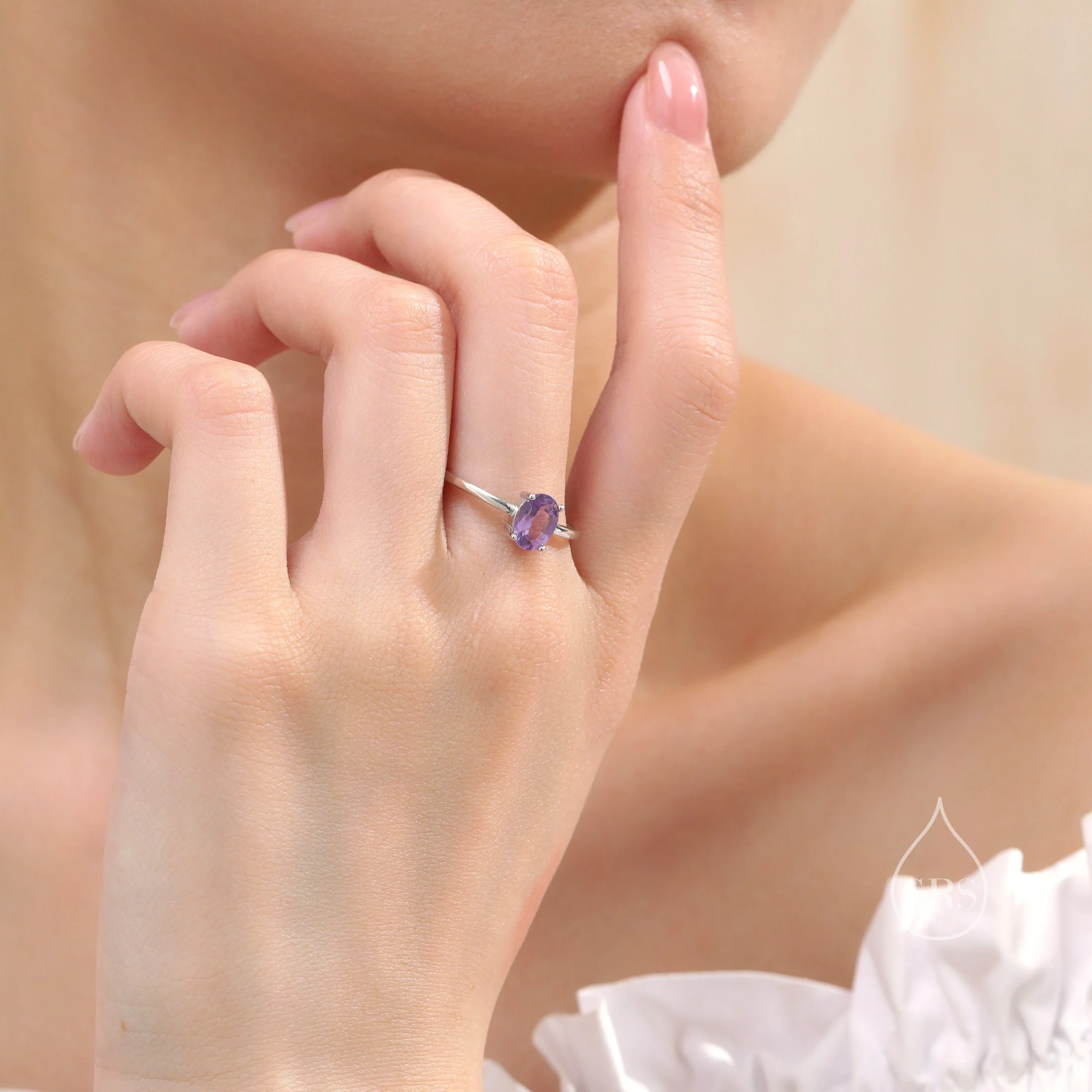 Natural 1 Carat Amethyst Oval Ring in Sterling Silver, 5x7mm, Prong Set Oval, US Size 5 6 7 8, Genuine Amethyst Ring, February Birthstone - Image 2