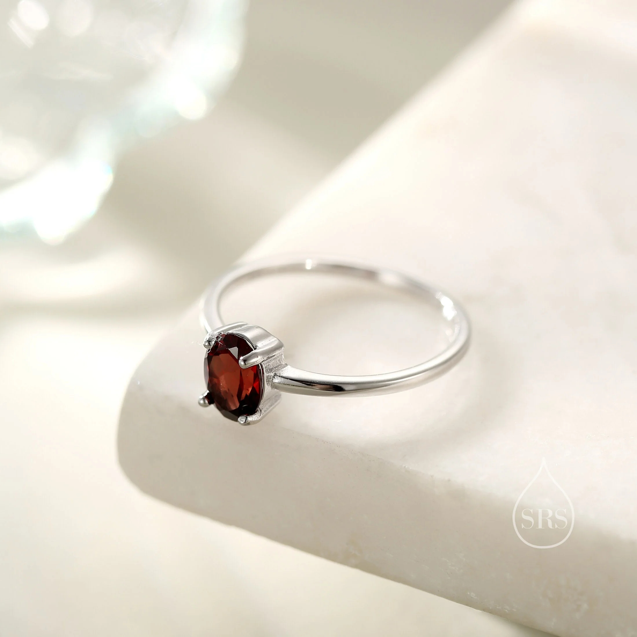Natural 1 Carat Red Garnet Oval Ring in Sterling Silver, 5x7m, Prong Set Oval Cut,  US 5 6 7 8 Size, Genuine Garnet Ring, January Birthstone - Image 4