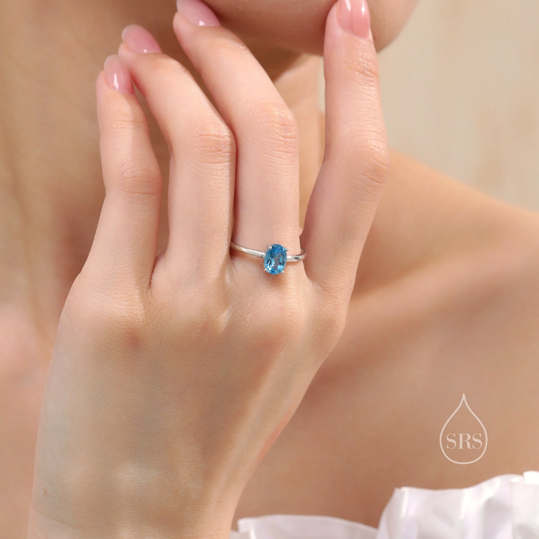Natural 1 Carat Swiss Blue Topaz Oval Ring in Sterling Silver, 5x7mm, Prong Set Oval Cut, US Size 5 6 7 8, Genuine 1ct Blue Topaz Ring - Image 2