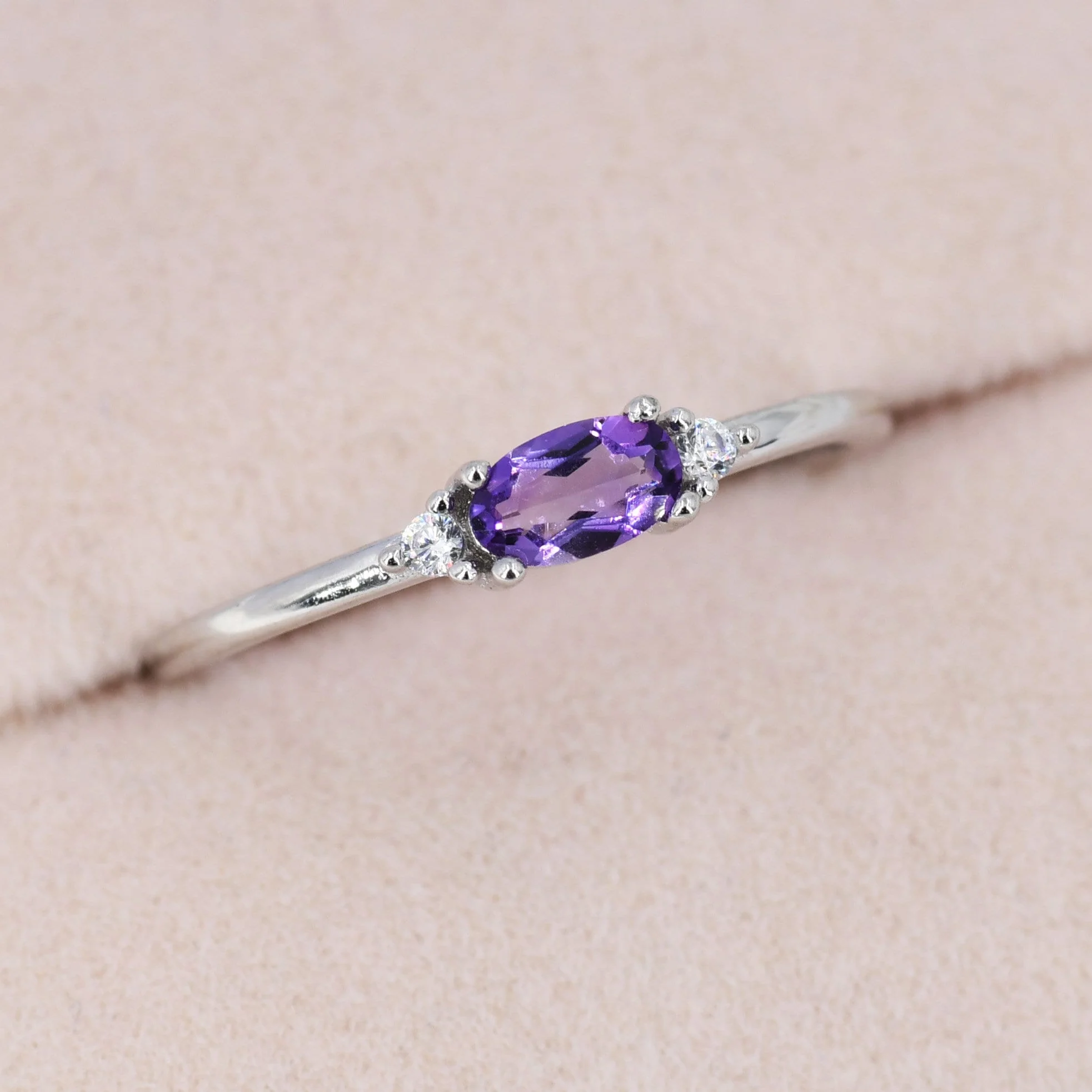 Natural Amethyst Ring in Sterling Silver, Silver or Gold, Natural purple Amethyst Ring, Dainty Amethyst Ring, US 5-8 - Image 3