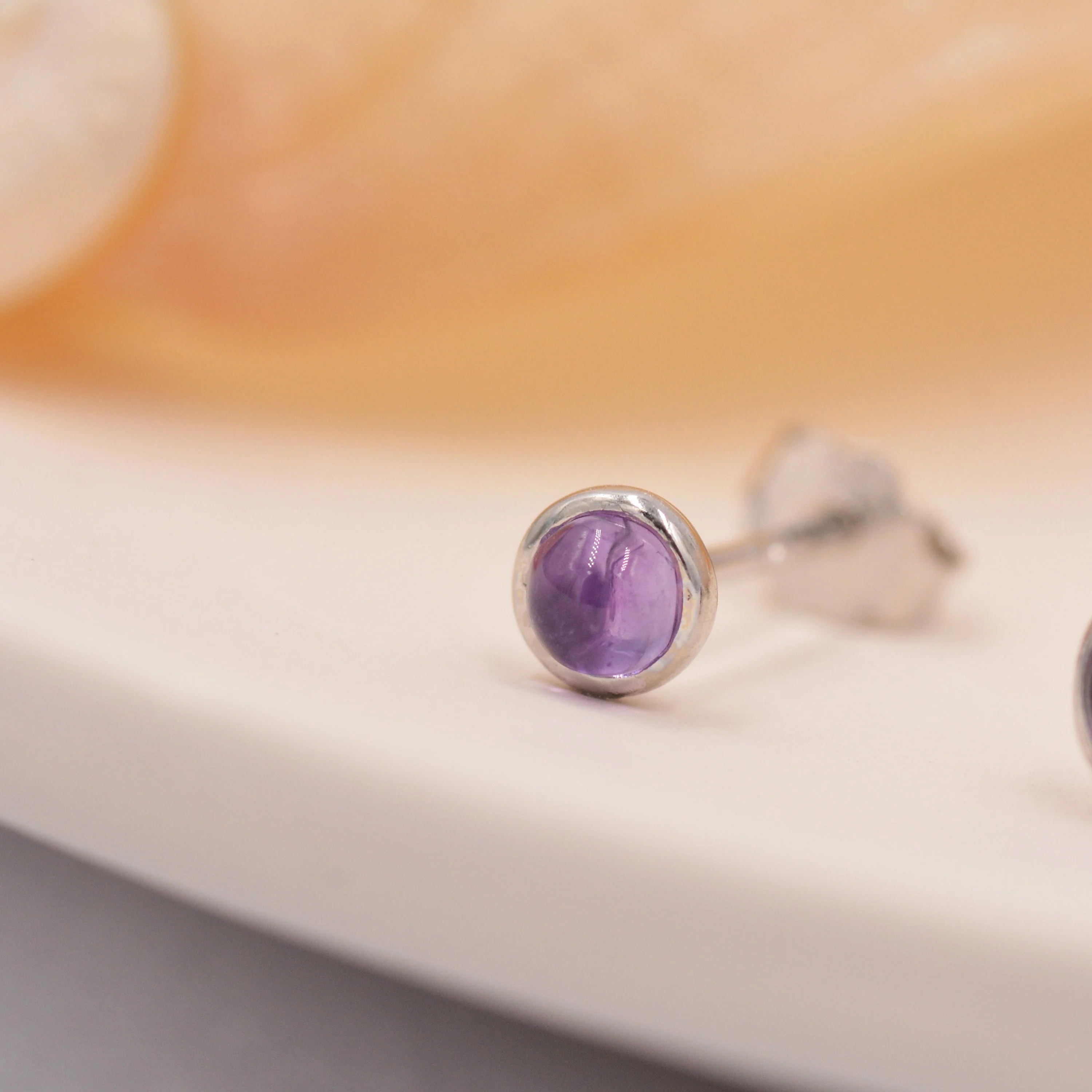 Natural Amethyst Stud Earrings in Sterling Silver - Genuine  Purple Amethyst Crystal Stud Earrings  - Semi Precious Gemstone - Image 3