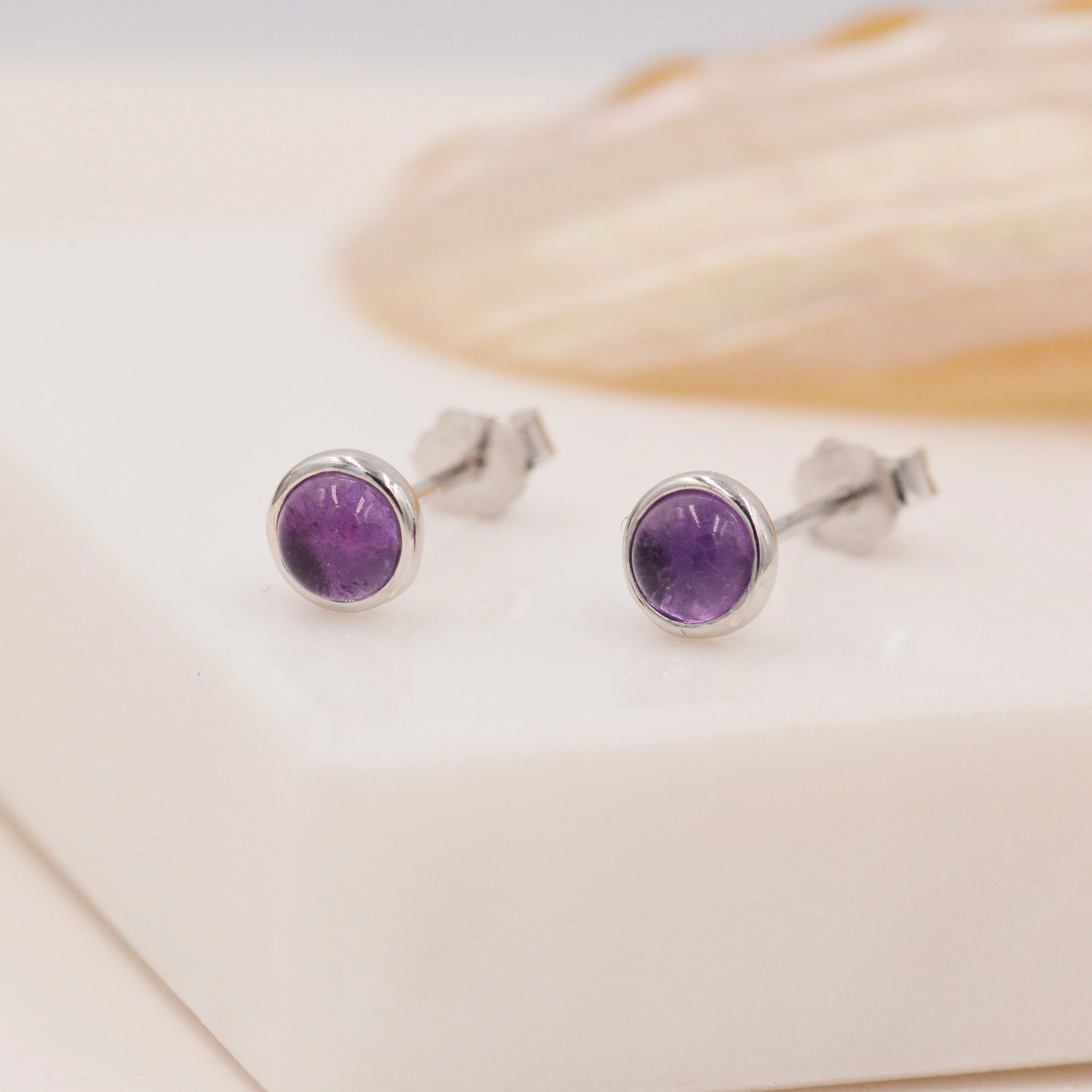 Natural Amethyst Stud Earrings in Sterling Silver - Genuine  Purple Amethyst Crystal Stud Earrings  - Semi Precious Gemstone - Image 5