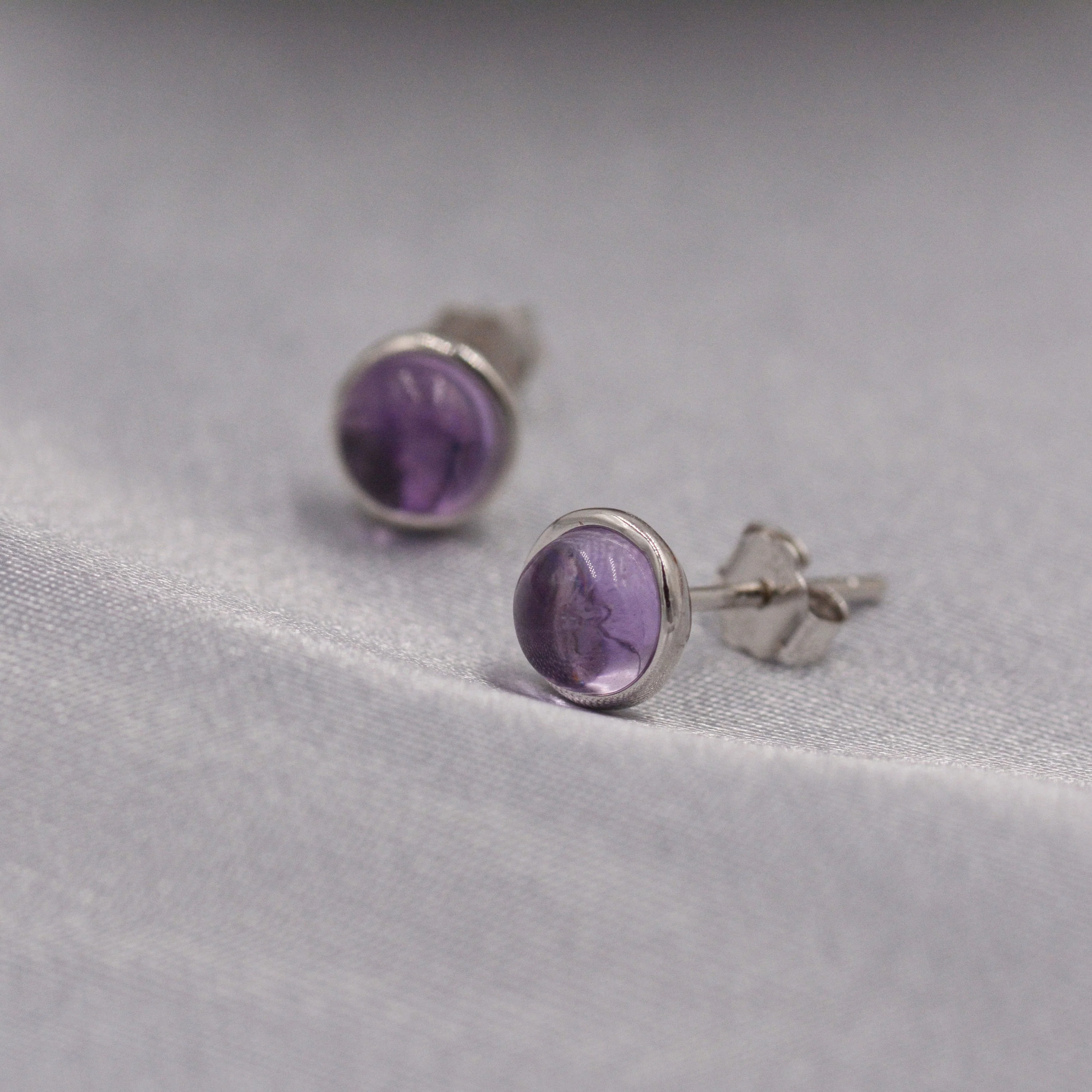 Natural Amethyst Stud Earrings in Sterling Silver - Genuine  Purple Amethyst Crystal Stud Earrings  - Semi Precious Gemstone - Image 6