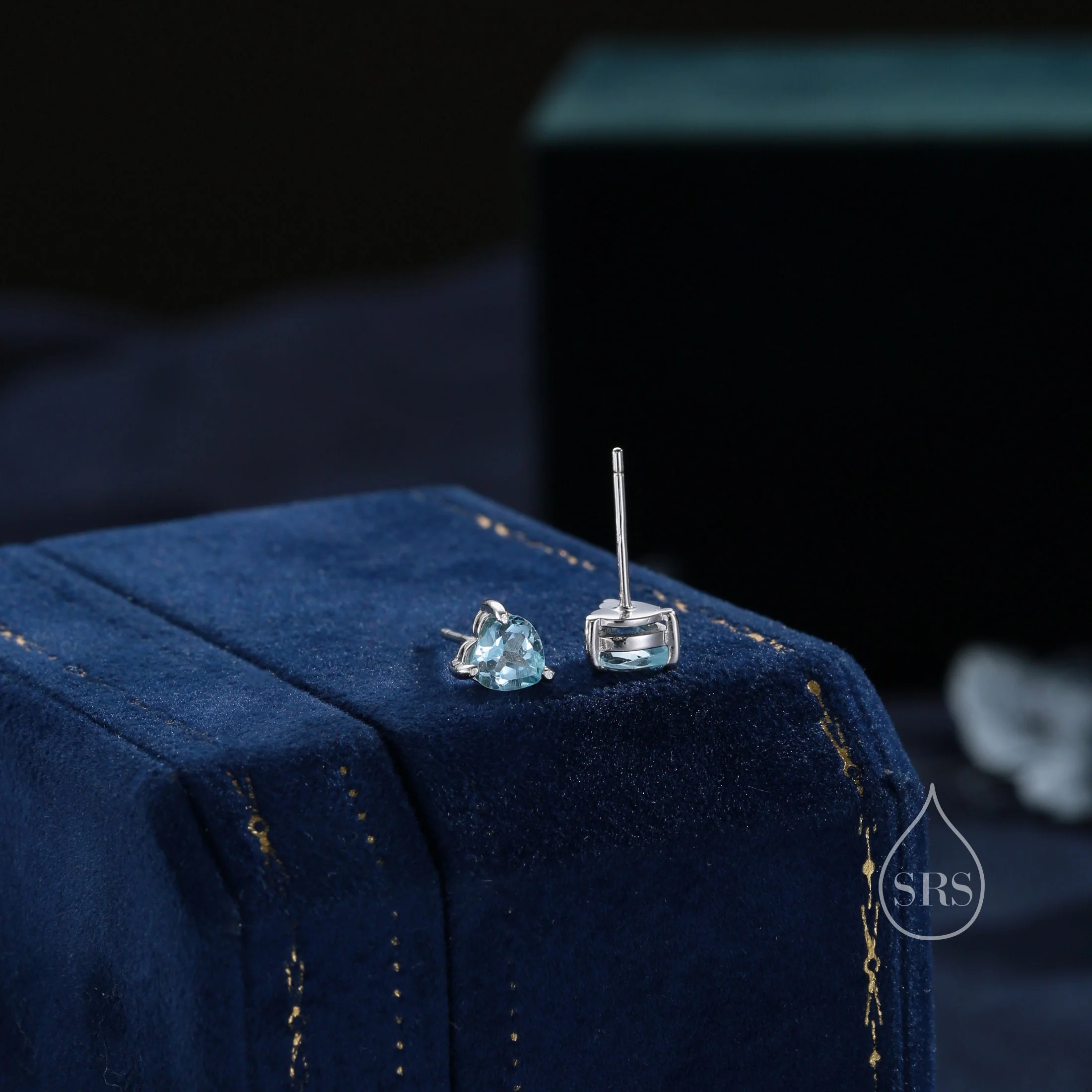 Natural Blue Topaz Stone Heart Stud Earrings in Sterling Silver - Silver or Gold, 5mm Genuine Blue Topaz Crystal Stud Earrings - Image 5