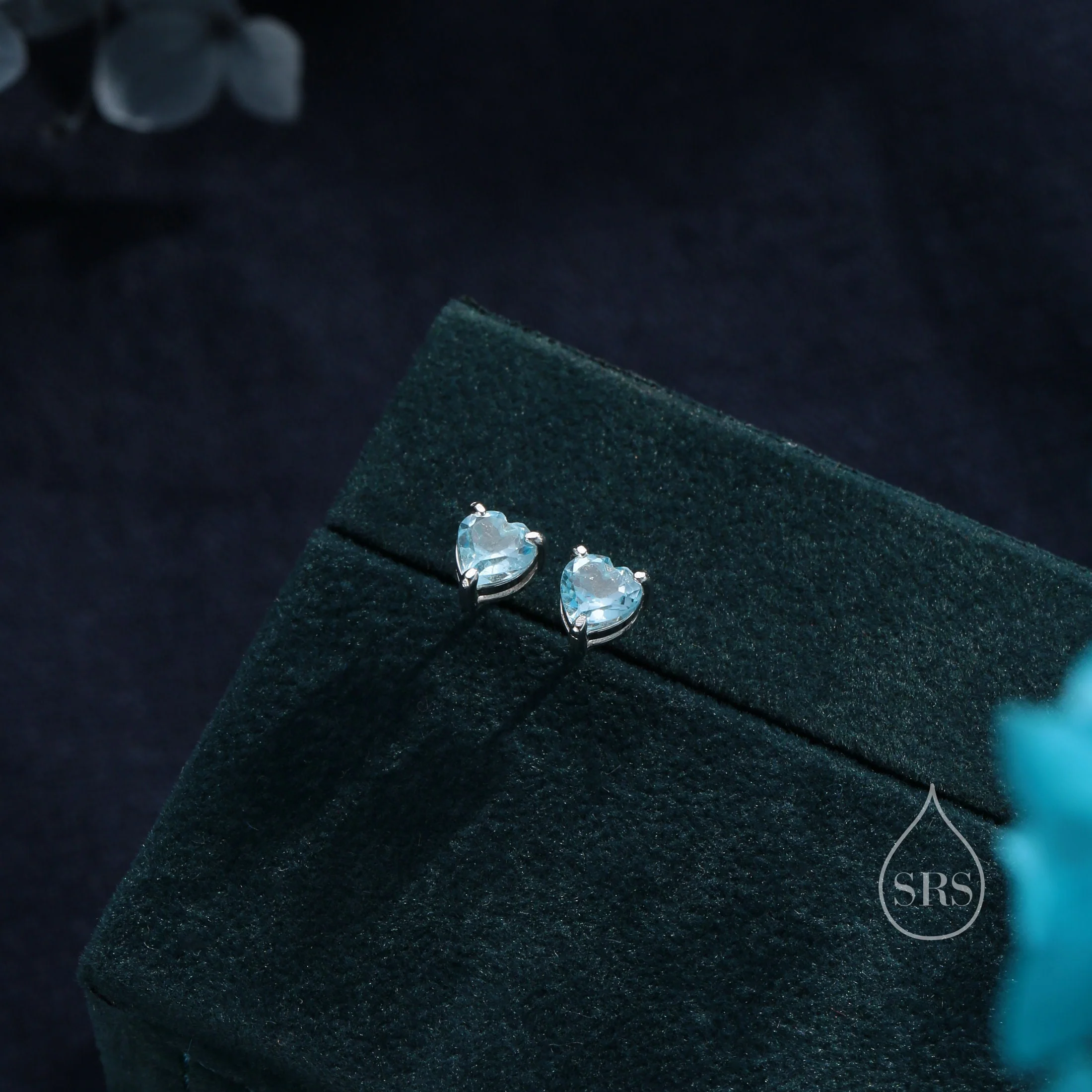 Natural Blue Topaz Stone Heart Stud Earrings in Sterling Silver - Silver or Gold, 5mm Genuine Blue Topaz Crystal Stud Earrings - Image 6