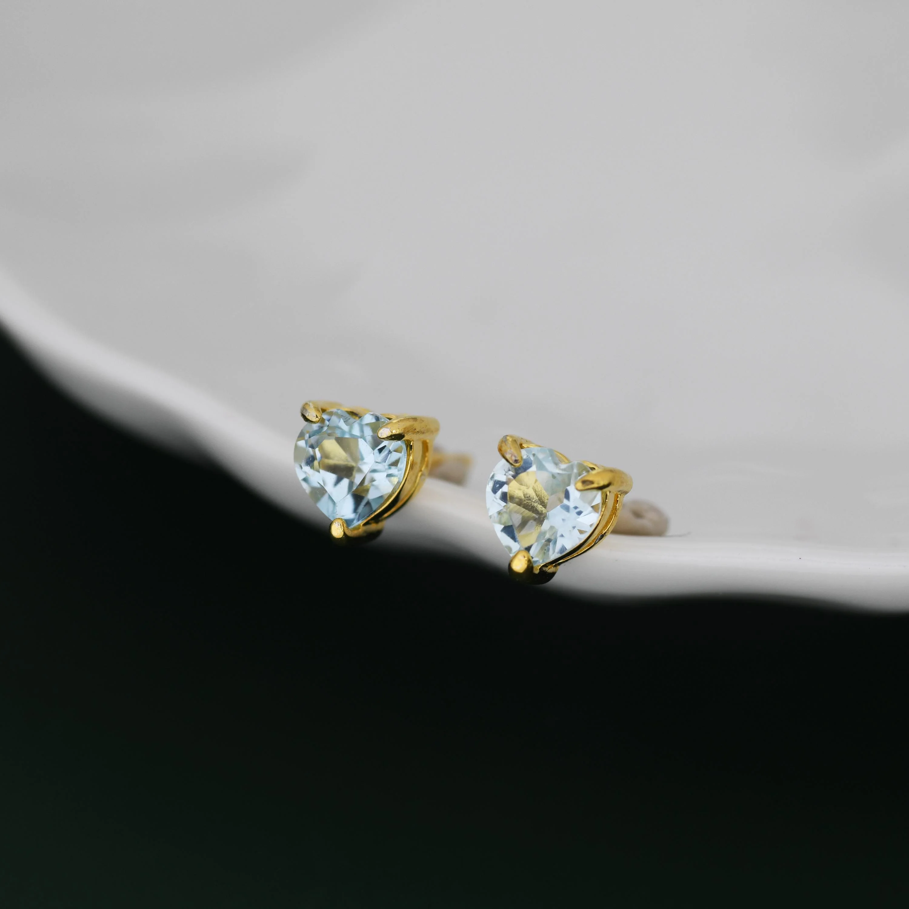Natural Blue Topaz Stone Heart Stud Earrings in Sterling Silver - Silver or Gold, 5mm Genuine Blue Topaz Crystal Stud Earrings - Image 7