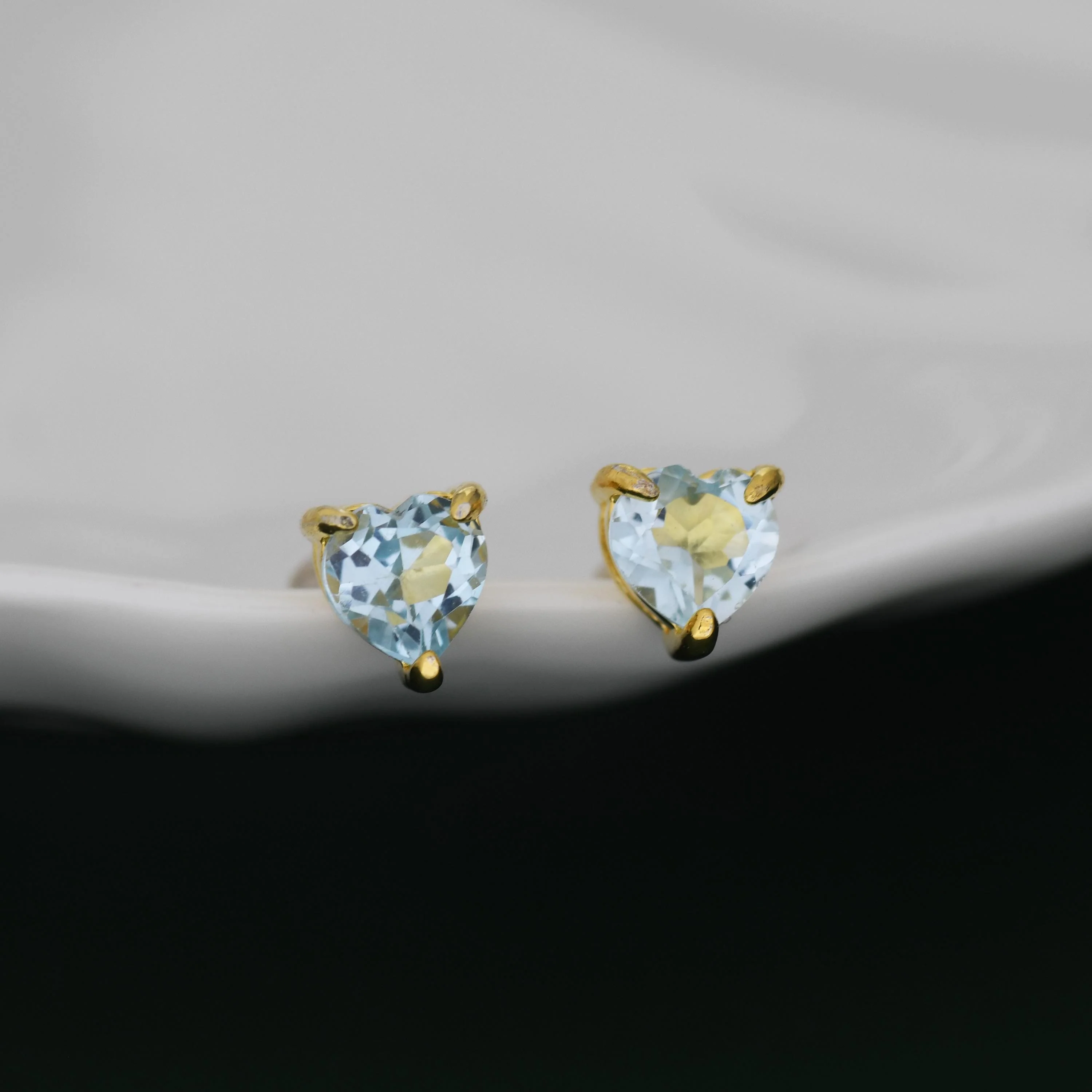 Natural Blue Topaz Stone Heart Stud Earrings in Sterling Silver - Silver or Gold, 5mm Genuine Blue Topaz Crystal Stud Earrings - Image 8
