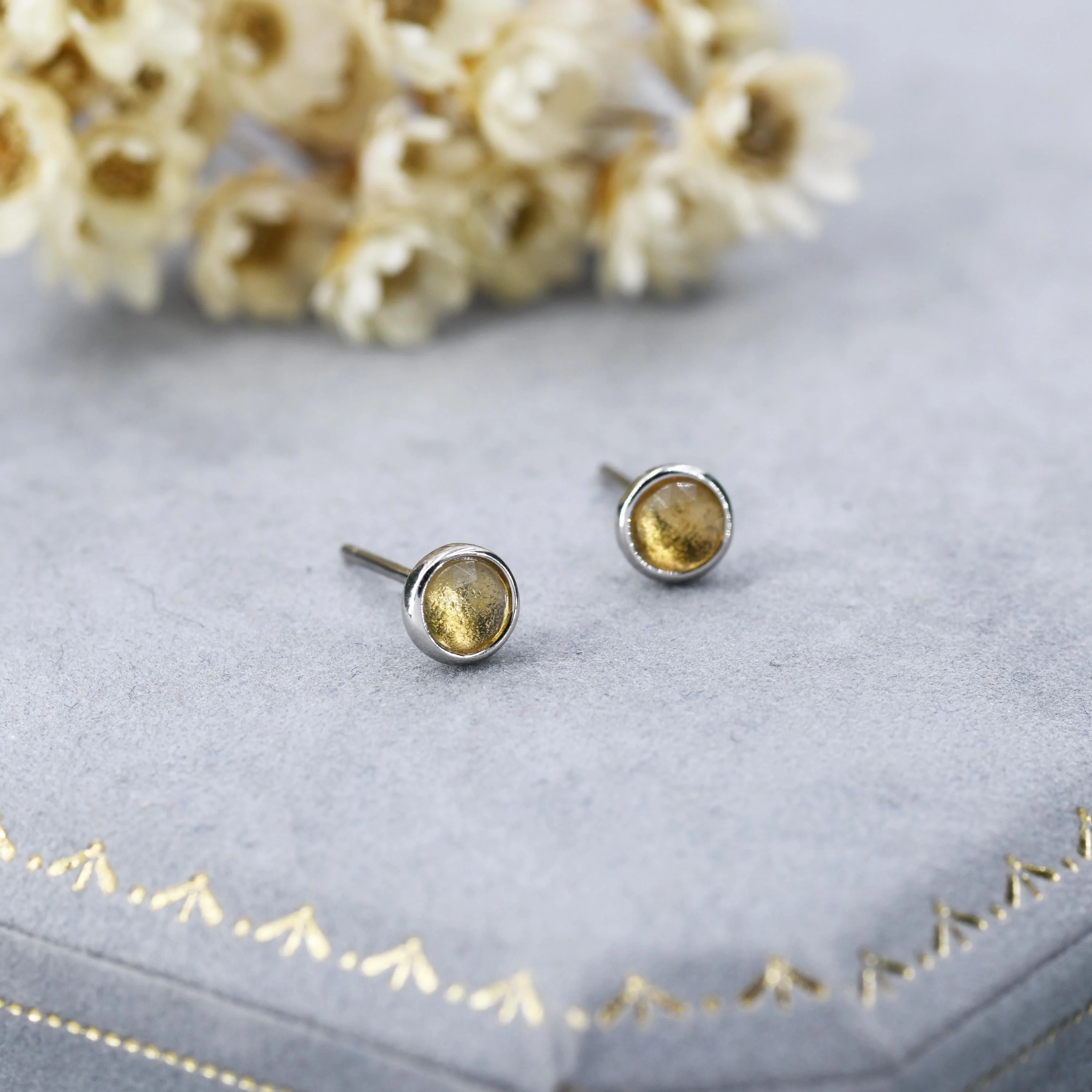 Natural Citrine Crystal Stud Earrings in Sterling Silver - 4mm - Genuine Rose Cut Yellow Citrine Crystal Stud Earrings - Semi Precious - Image 4