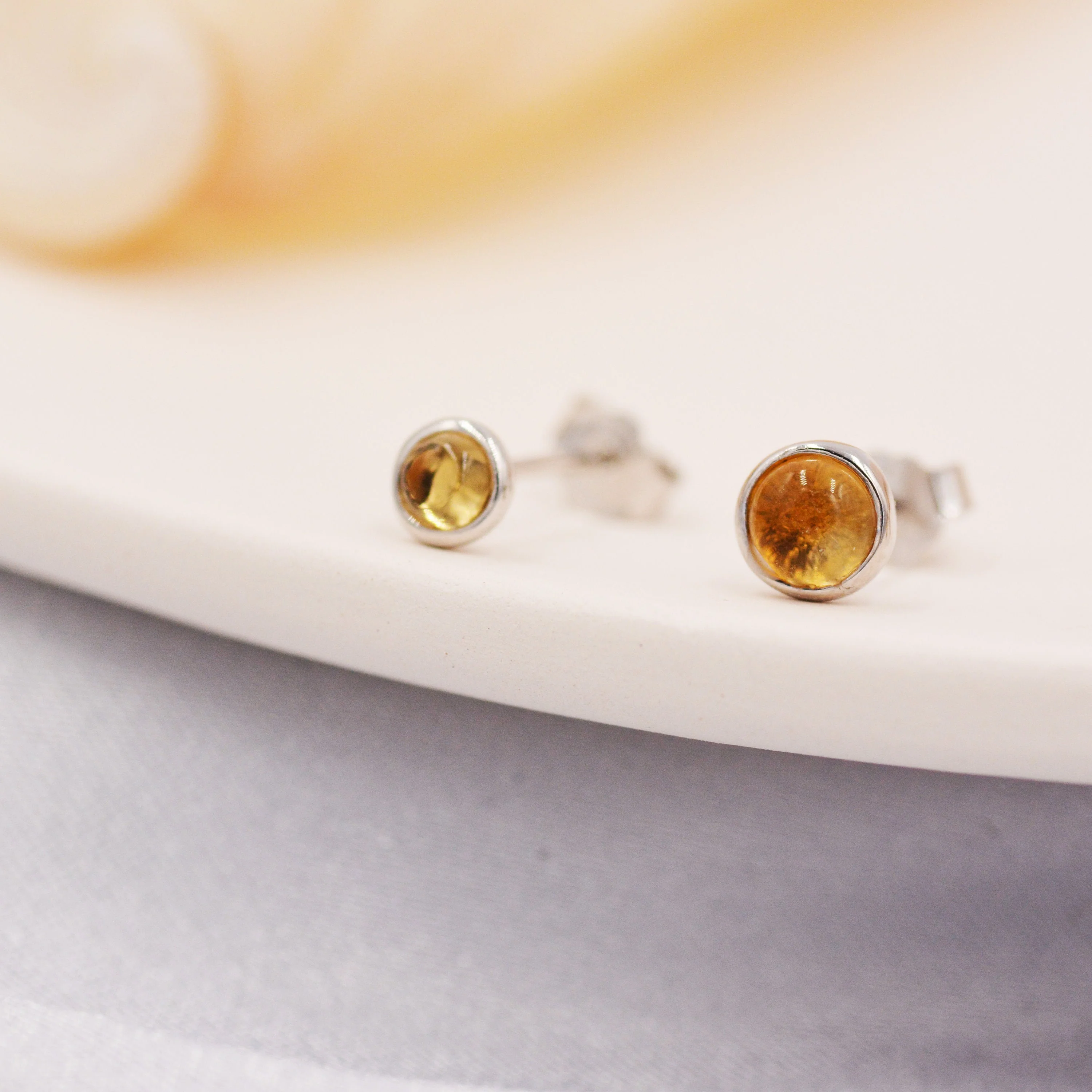 Natural Citrine Crystal Stud Earrings in Sterling Silver - 4 sizes - Genuine Yellow Citrine Crystal Stud Earrings - Semi Precious Gemstone - Image 3