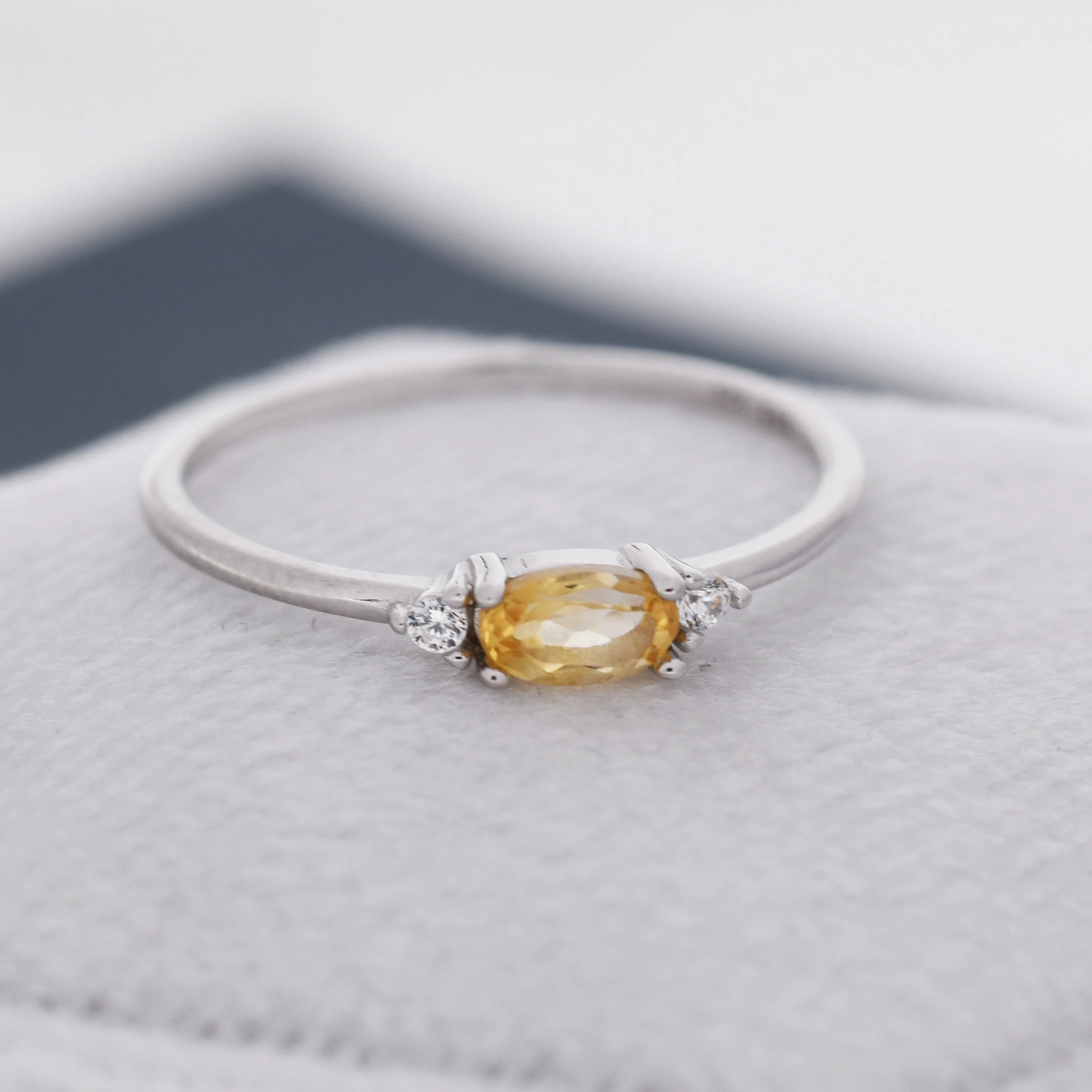 Natural Citrine Ring in Sterling Silver, Genuine Yellow Citrine Ring, Dainty Gemstone Ring, US 5-8, November Birthstone - Image 3