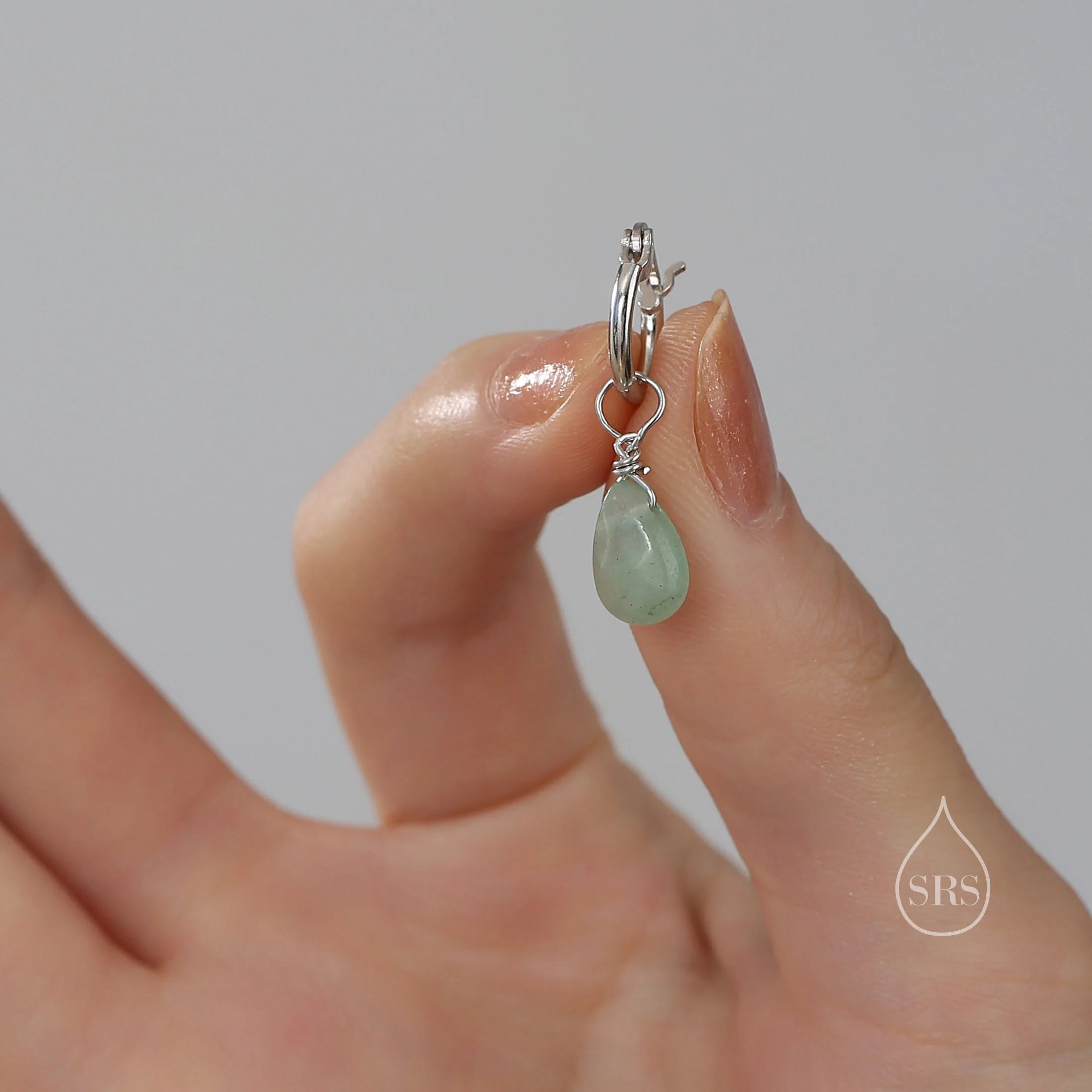 Natural Faceted Crystal Huggie Hoop Earrings in Sterling Silver, Available in Three Stones, Aventurine Jade, Black Onyx and Clear Quartz - Image 6