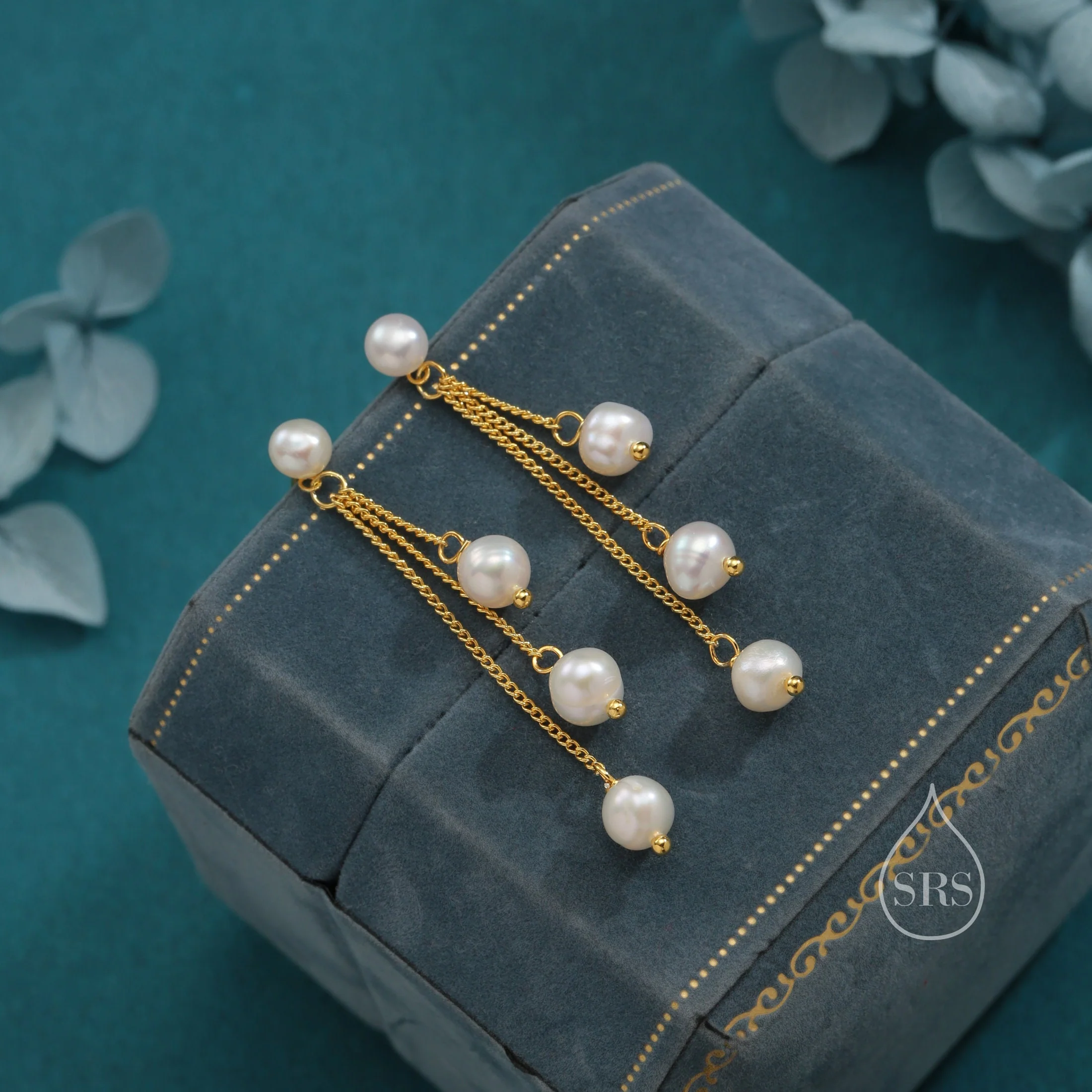 Natural Freshwater Pearl Drop Dangle Earrings in Sterling Silver, Silver or Gold, Delicate Pearl Cascade Earrings, Genuine Pearls - Image 4