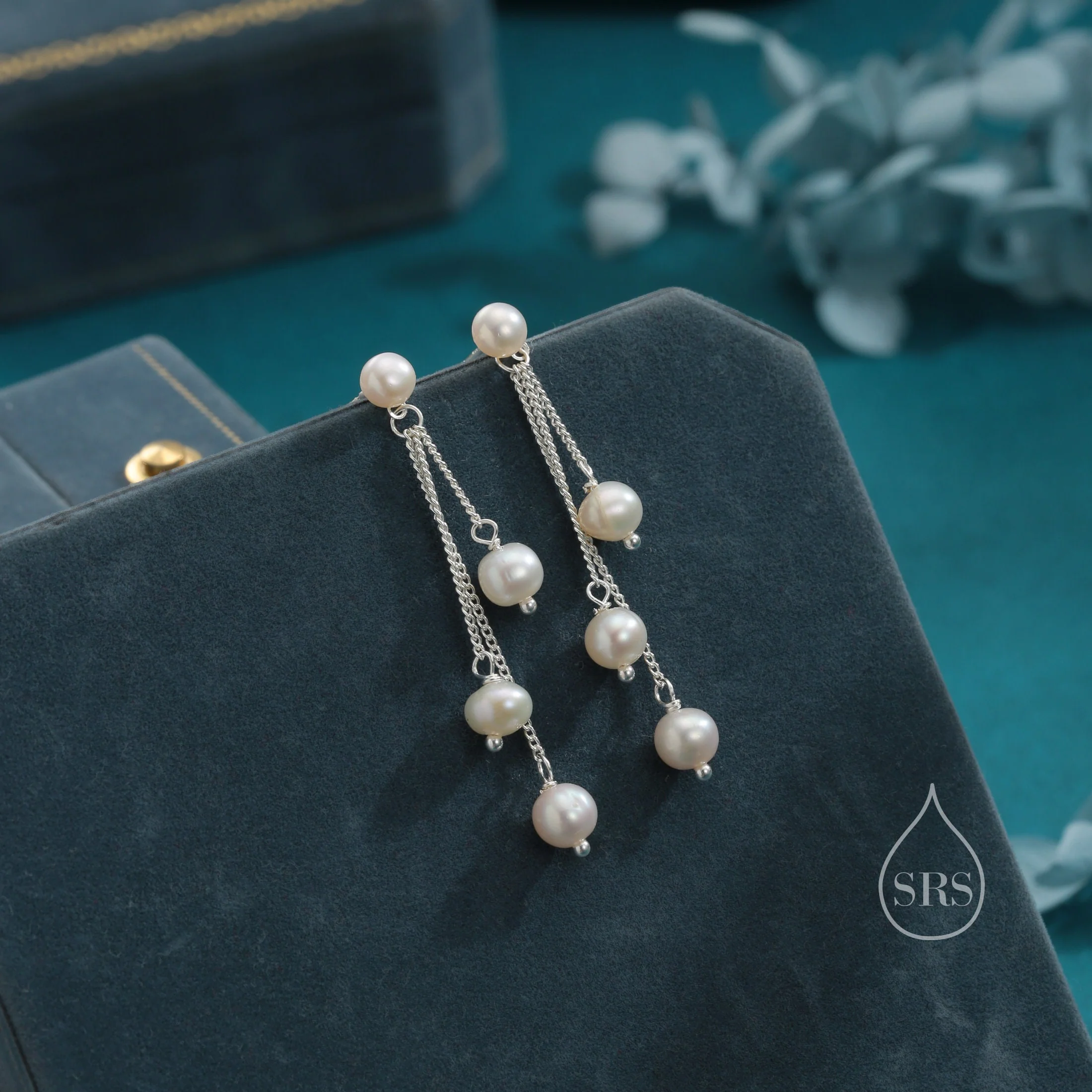 Natural Freshwater Pearl Drop Dangle Earrings in Sterling Silver, Silver or Gold, Delicate Pearl Cascade Earrings, Genuine Pearls - Image 5