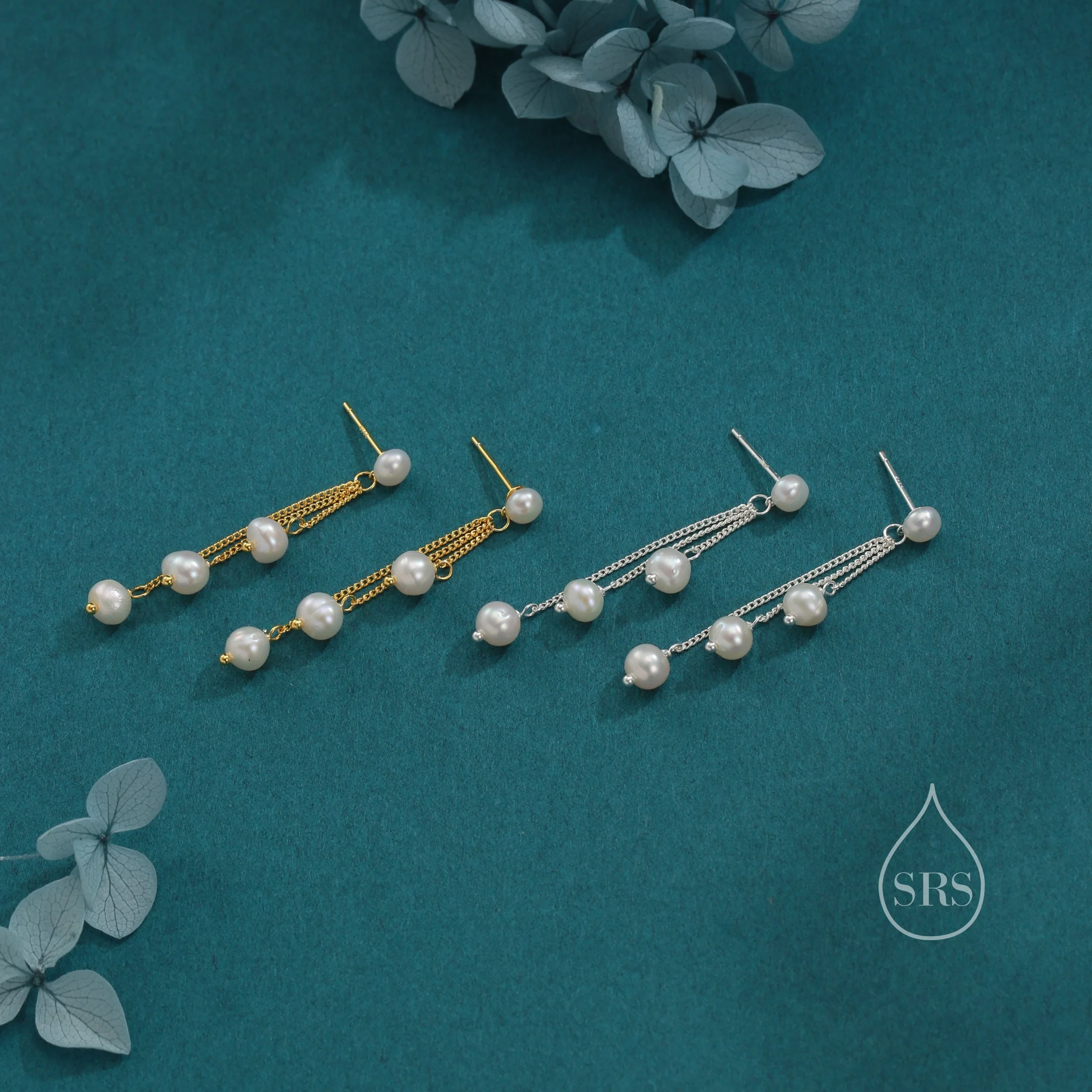 Natural Freshwater Pearl Drop Dangle Earrings in Sterling Silver, Silver or Gold, Delicate Pearl Cascade Earrings, Genuine Pearls - Image 6