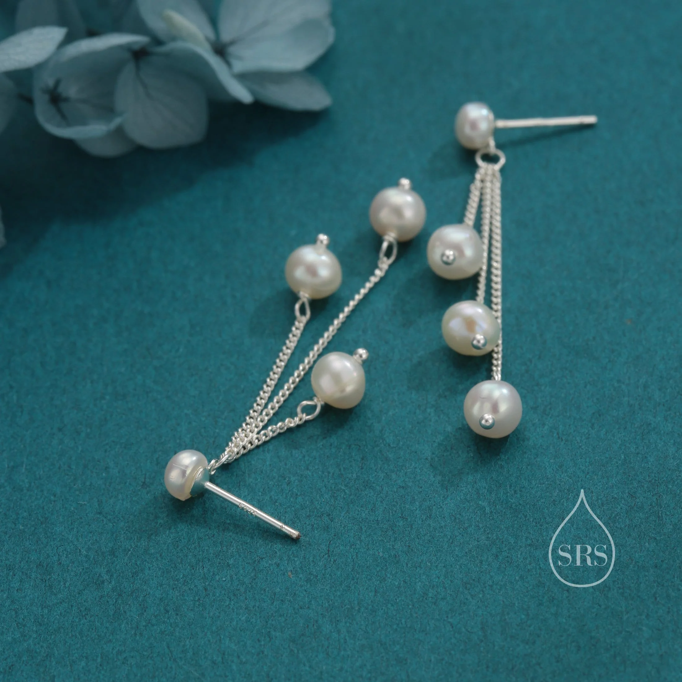 Natural Freshwater Pearl Drop Dangle Earrings in Sterling Silver, Silver or Gold, Delicate Pearl Cascade Earrings, Genuine Pearls - Image 7