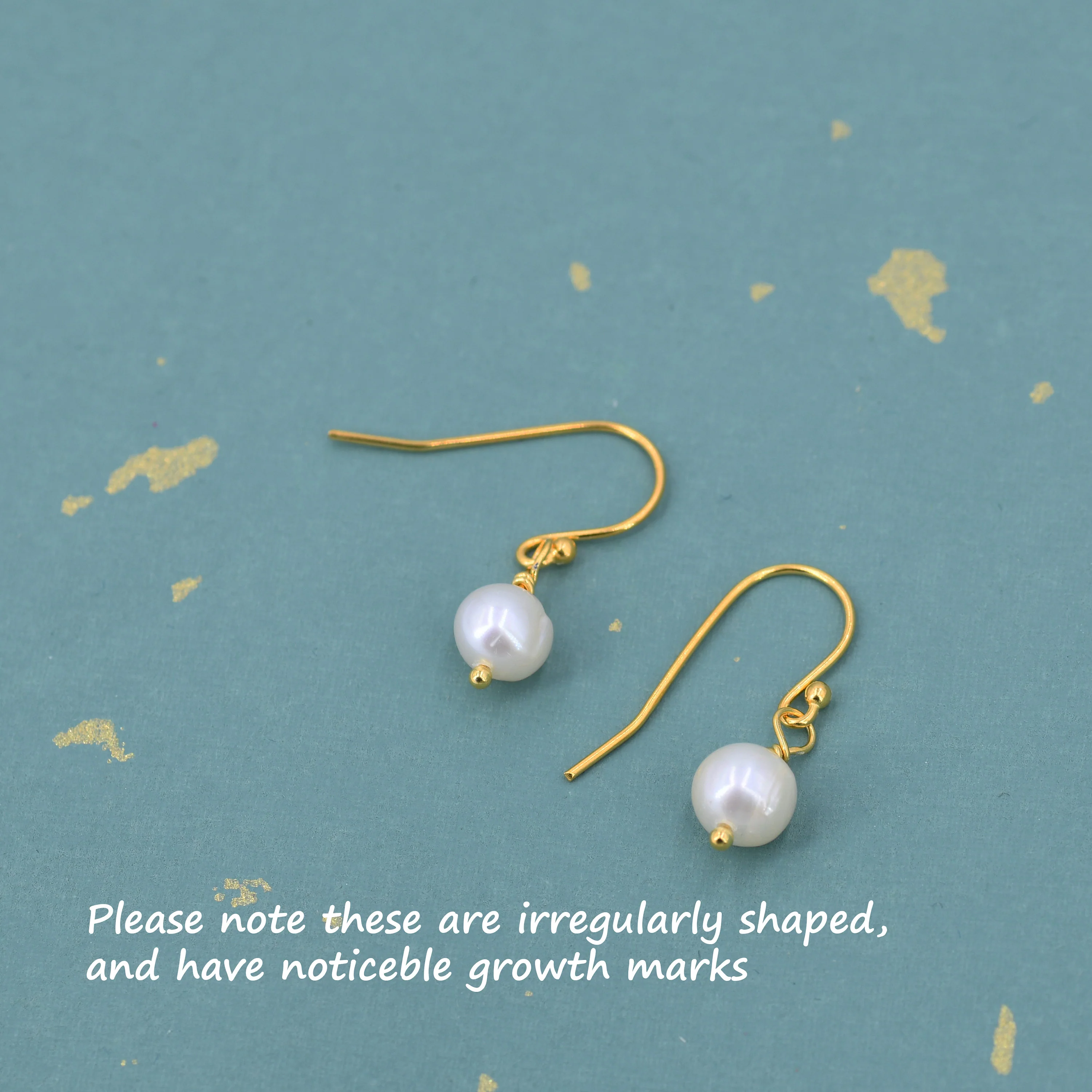 Natural Freshwater Pearl Drop Hook Earrings in Sterling Silver, Silver or Gold, 6mm Irregular Shaped Round Pearl Earrings, Minimalist - Image 3
