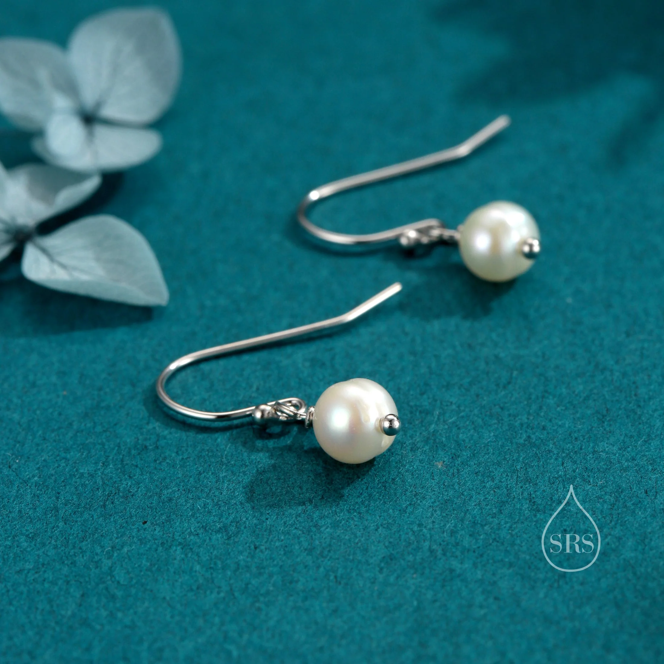 Natural Freshwater Pearl Drop Hook Earrings in Sterling Silver, Silver or Gold, 6mm Irregular Shaped Round Pearl Earrings, Minimalist - Image 4