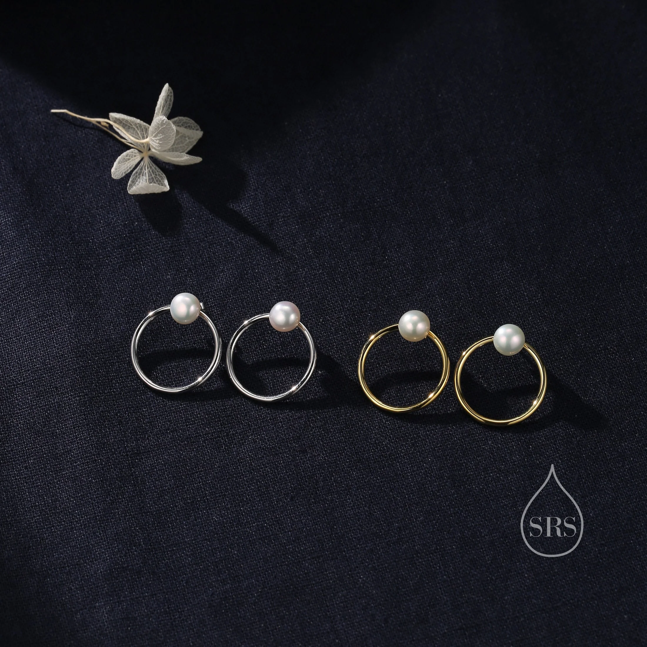 Natural Freshwater Pearl Ear Jacket in Sterling Silver, Silver or Gold, Two Way Detachable Circle Earrings, Front and Back Earring - Image 6