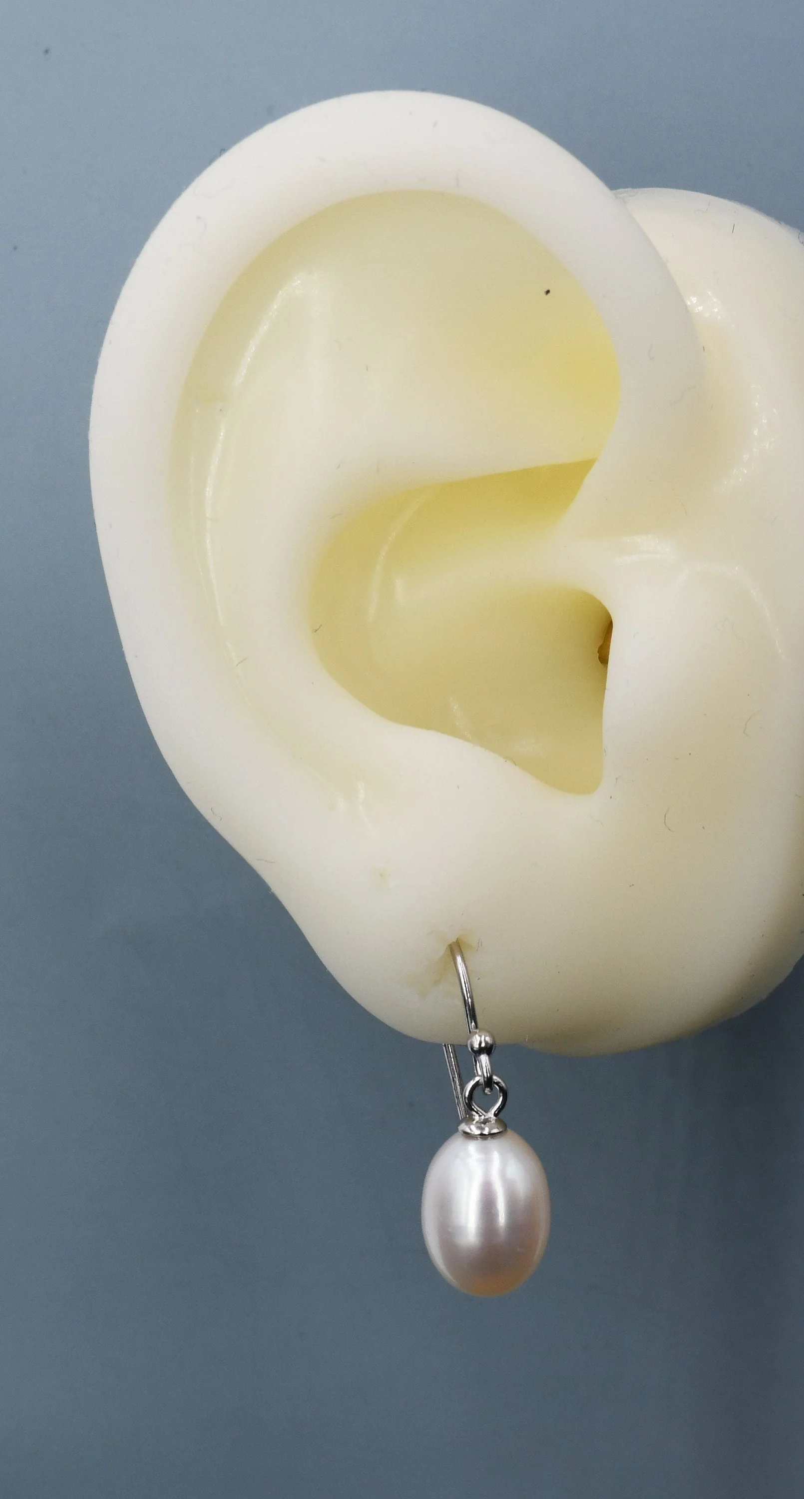 Natural Freshwater Pearl Huggie Drop Hook Earrings in Sterling Silver, Oval Pearl Earrings - Image 5