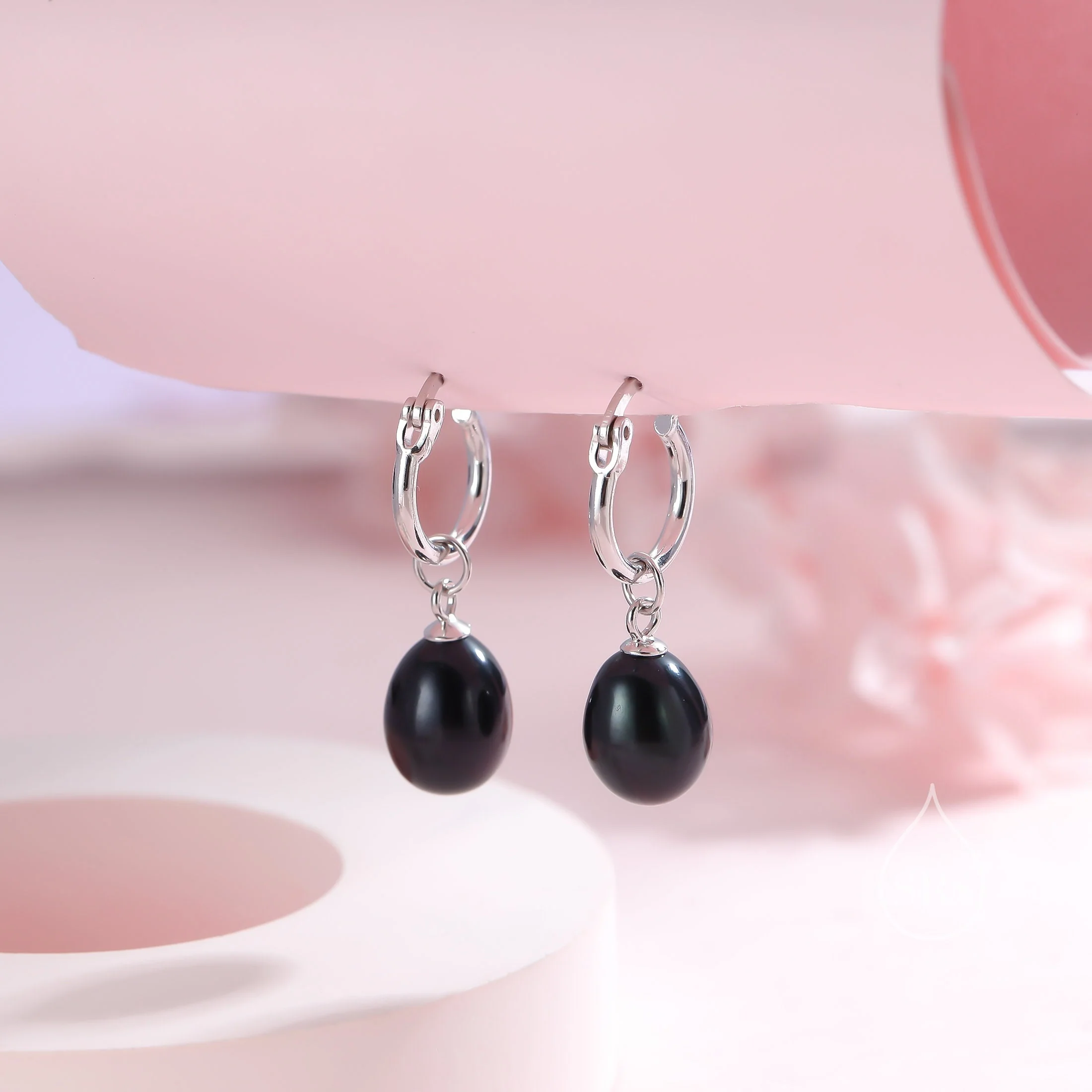 Natural Freshwater Pearl Huggie Hoop Earrings in Sterling Silver, Available in Three Colours, Grey Pearl Earrings, Black Pearl Earrings - Image 6
