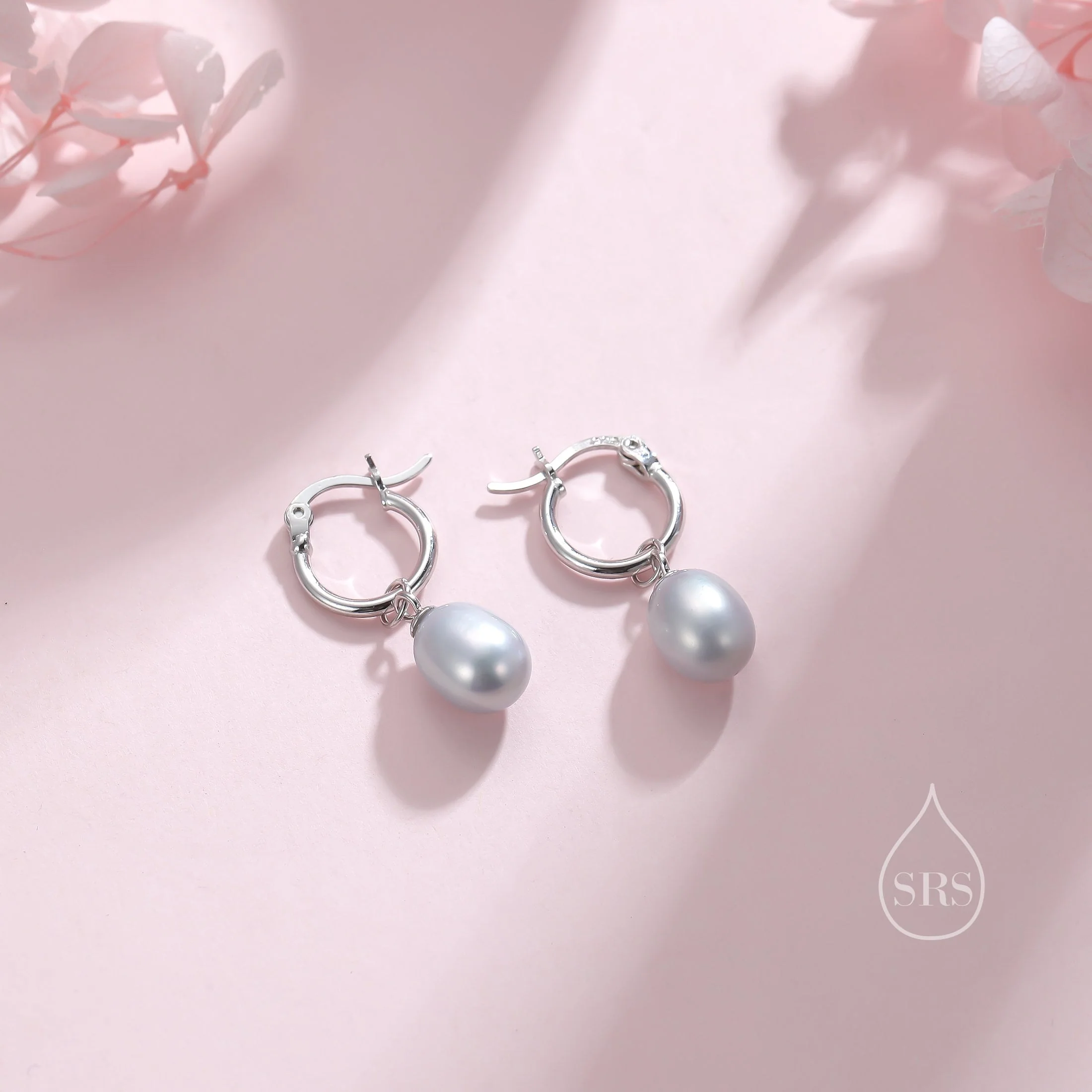 Natural Freshwater Pearl Huggie Hoop Earrings in Sterling Silver,  Available in Three Colours, Grey Pearl Earrings, Black Pearl Earrings - Image 5