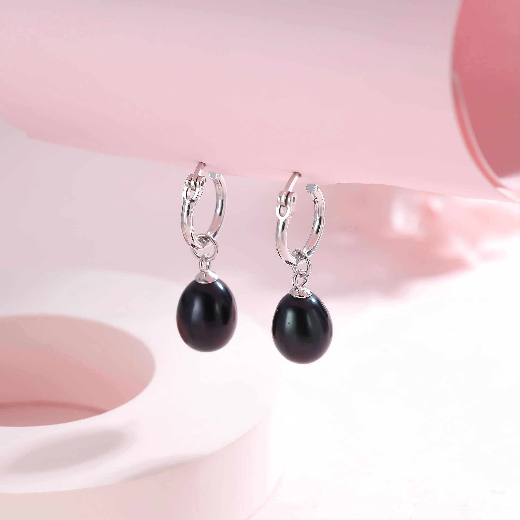 Natural Freshwater Pearl Huggie Hoop Earrings in Sterling Silver,  Available in Three Colours, Grey Pearl Earrings, Black Pearl Earrings - Image 7