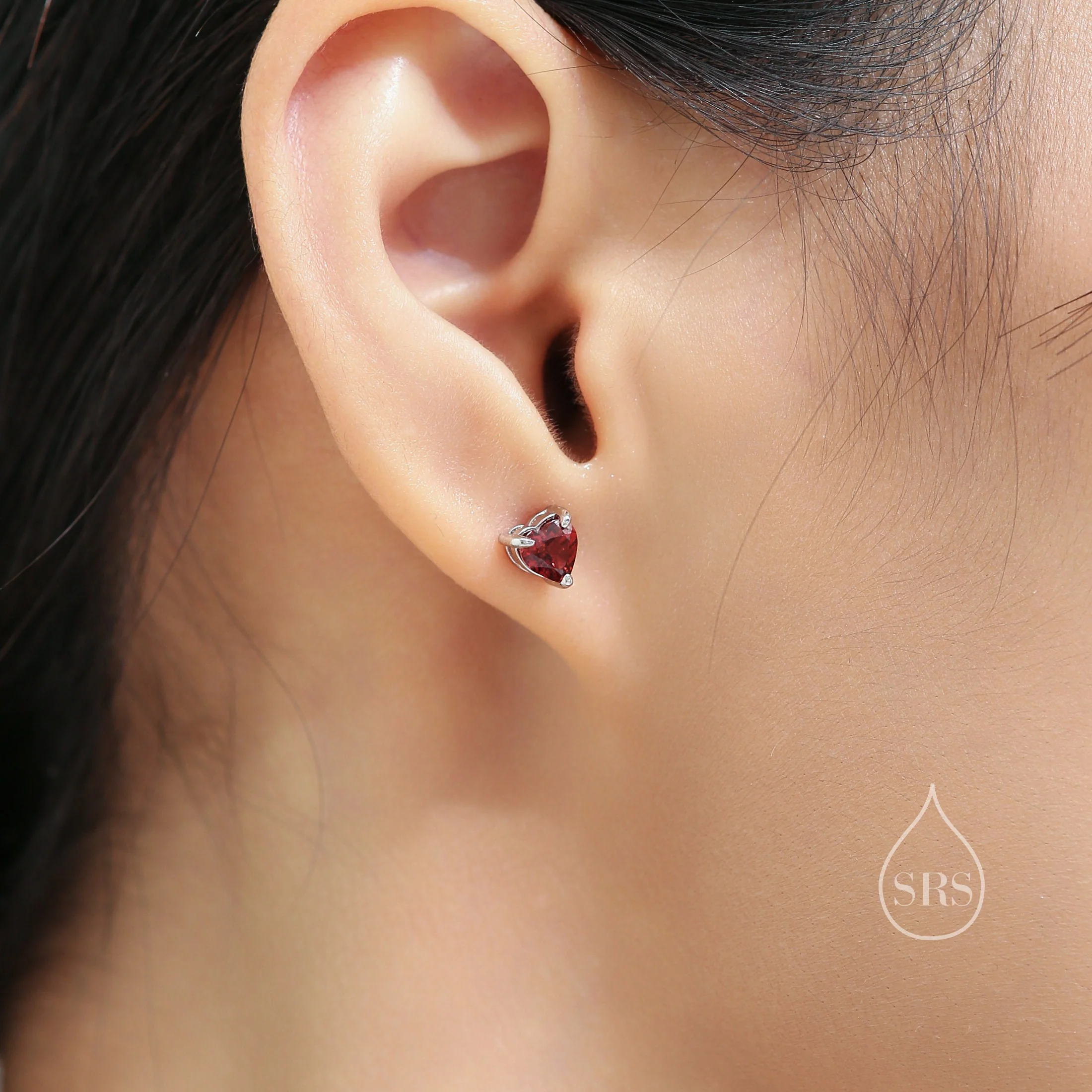 Natural Garnet Crystal Heart Stud Earrings in Sterling Silver,4mm or 5mm Crystal, Heart Stud Earrings, Tiny Heart Earrings - Image 8