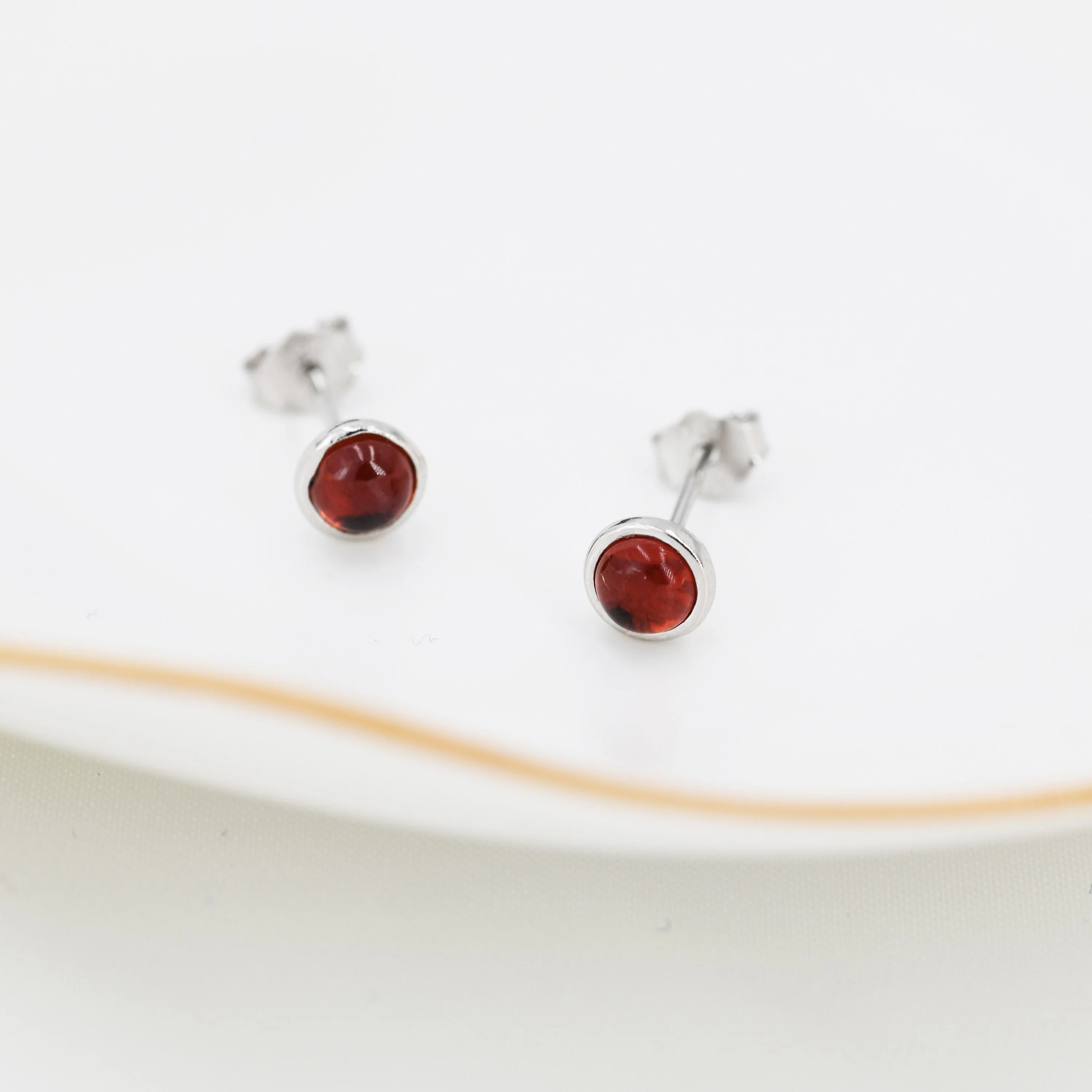 Natural Garnet Stud Earrings in Sterling Silver, Semi-Precious Gemstones, 4mm or 5mm Bezel, Genuine Garnet Earrings, January Birthstone - Image 6