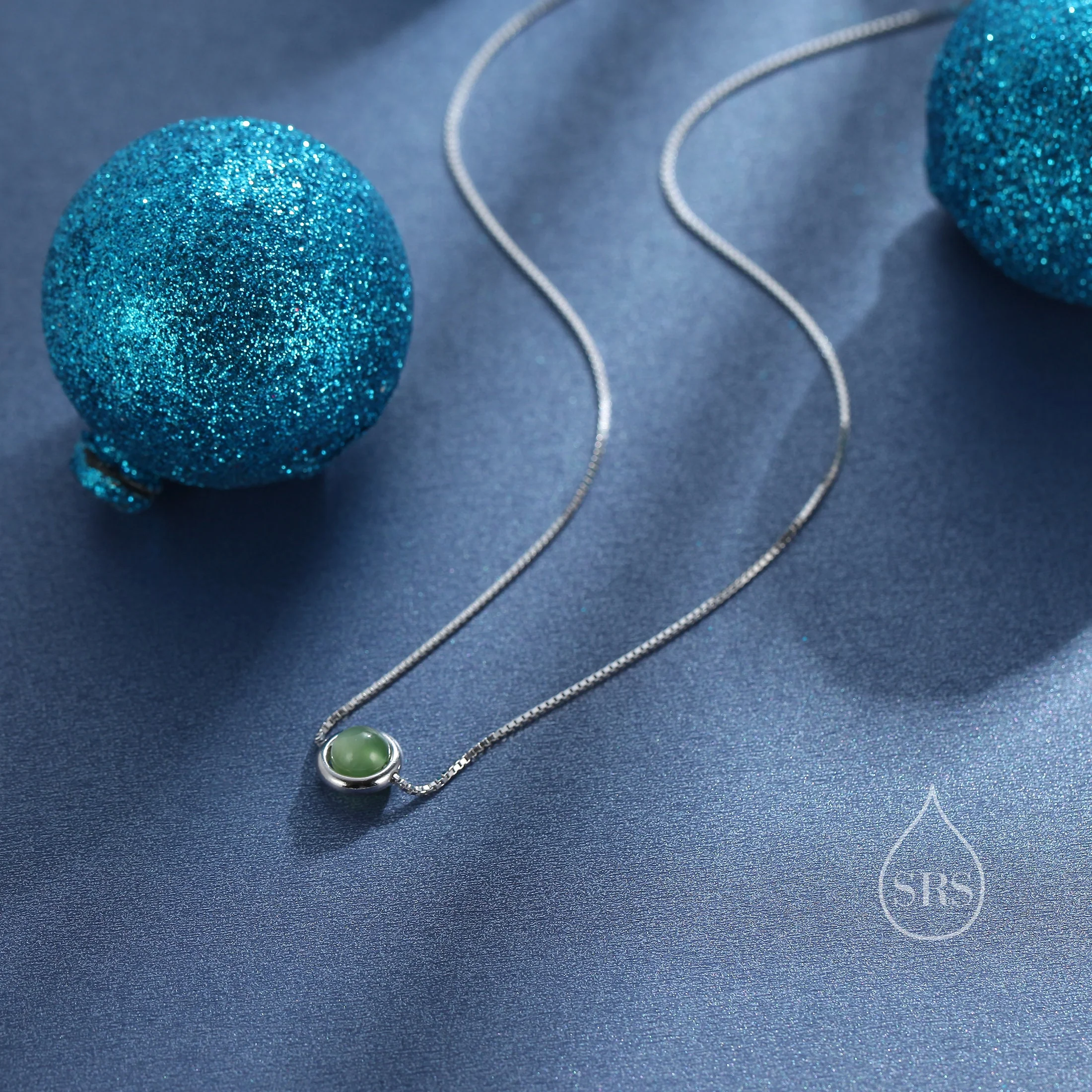 Natural Green Jade Planet Pendant Necklace in Sterling Silver, Beaded Halo Necklace, Space Necklace - Image 3