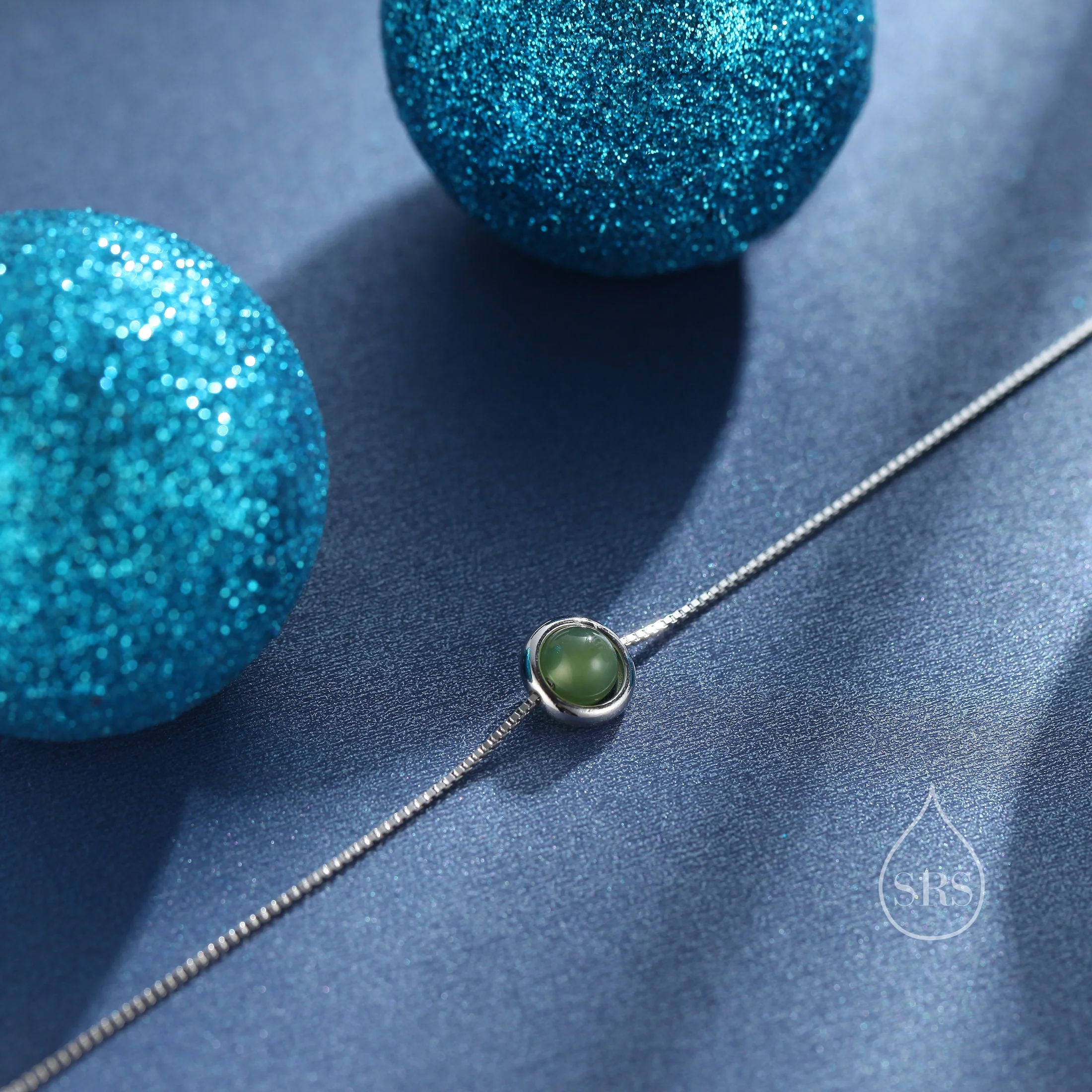 Natural Green Jade Planet Pendant Necklace in Sterling Silver, Beaded Halo Necklace, Space Necklace - Image 4