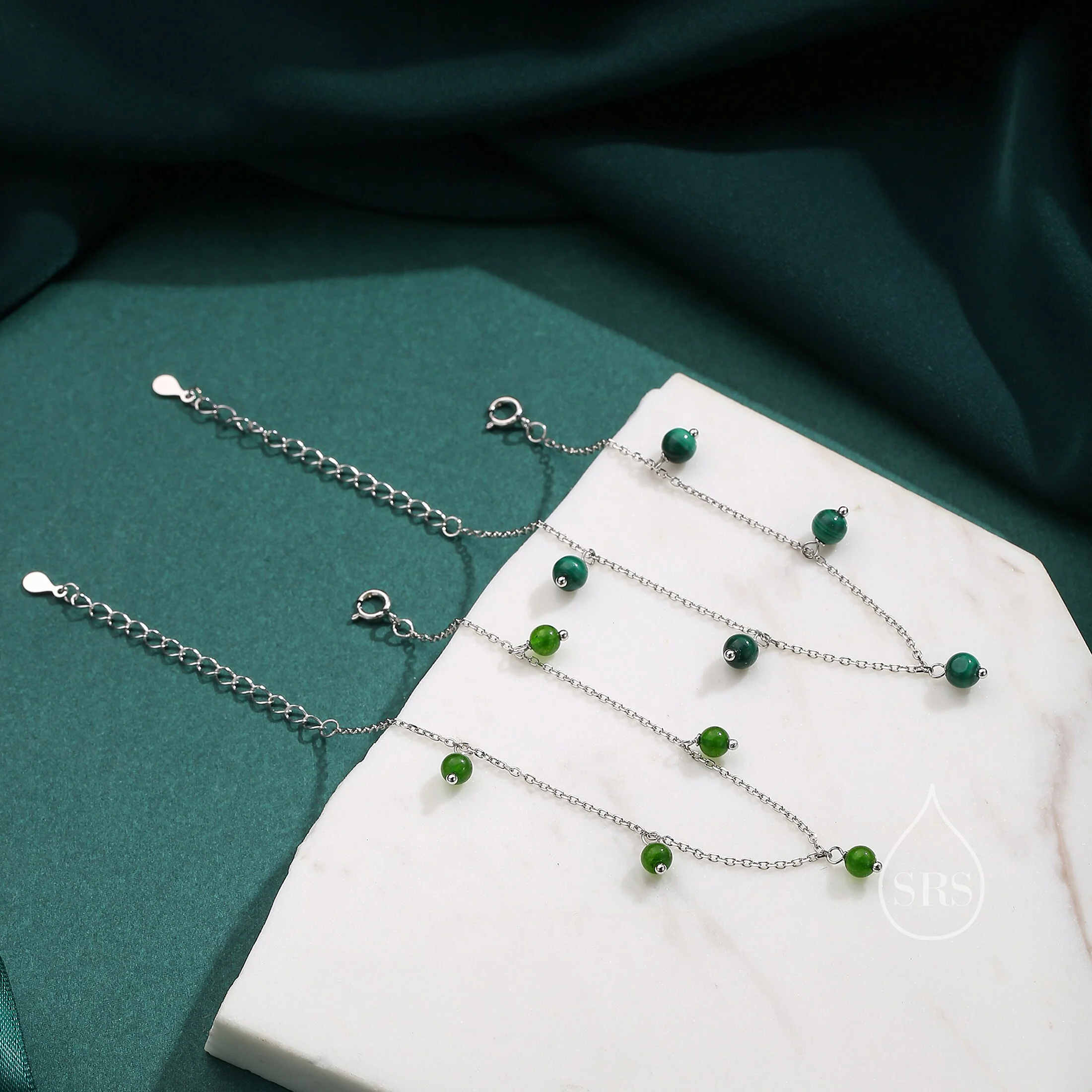 Natural Green Onyx Bracelet in Sterling Silver, Green Onyx Beaded Bracelet, Silver Green Onyx Bracelet - Image 5