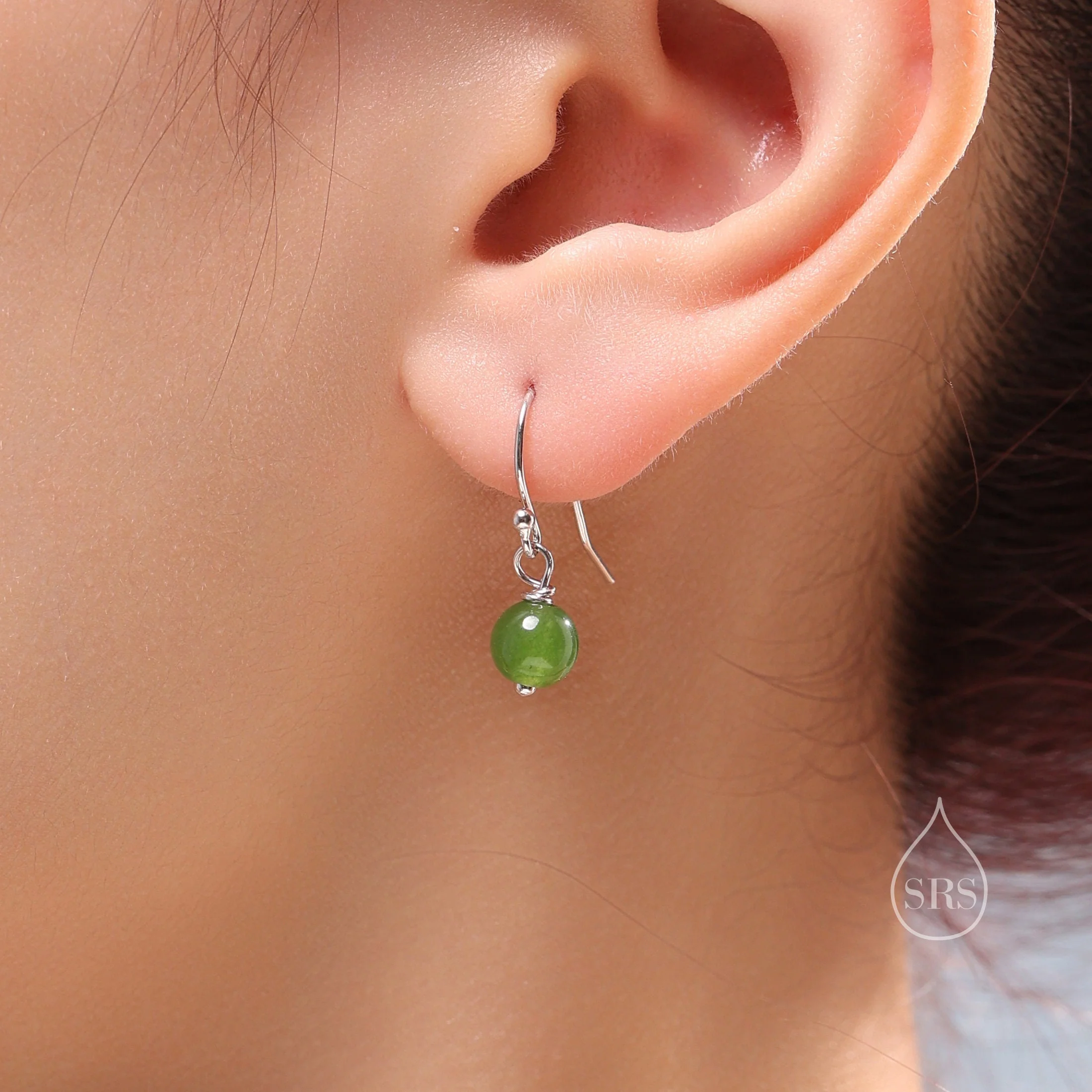Natural Jasper Jade Hook Earrings in Sterling Silver, Silver or Gold, Available in Three Sizes, Genuine Jade Drop Earrings - Image 3