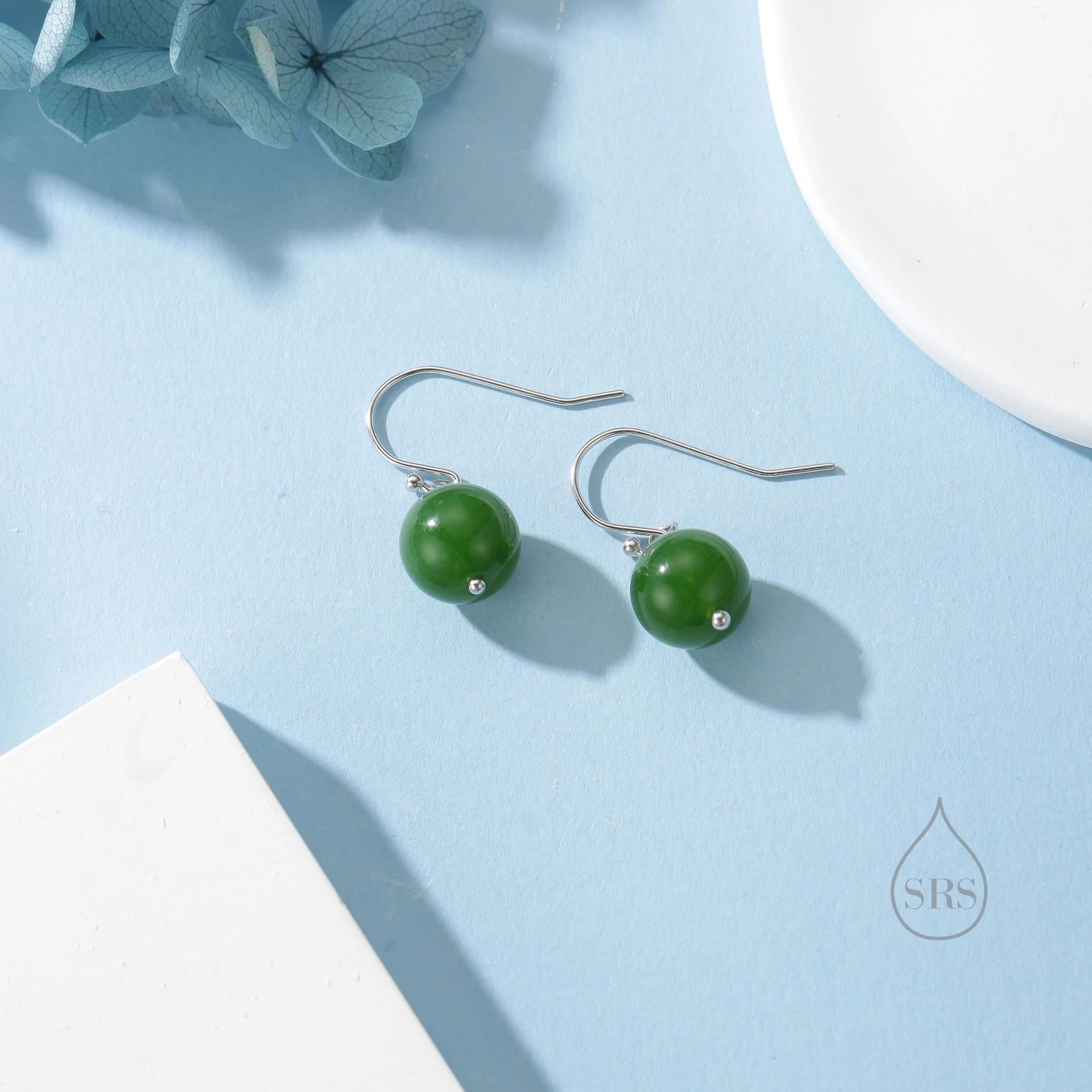 Natural Jasper Jade Hook Earrings in Sterling Silver, Silver or Gold, Available in Three Sizes, Genuine Jade Drop Earrings - Image 9