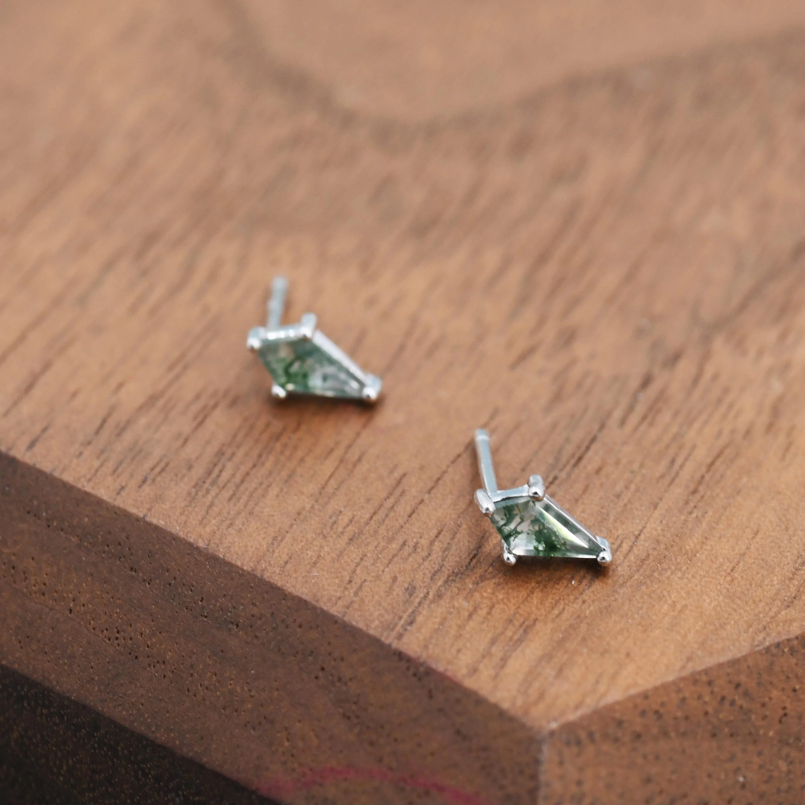 Natural Kite Cut Moss Agate Internally Threaded Flat Back Earrings in Sterling Silver, Rhombus Shape Genuine Moss Agate Gemstone Stud - Image 8