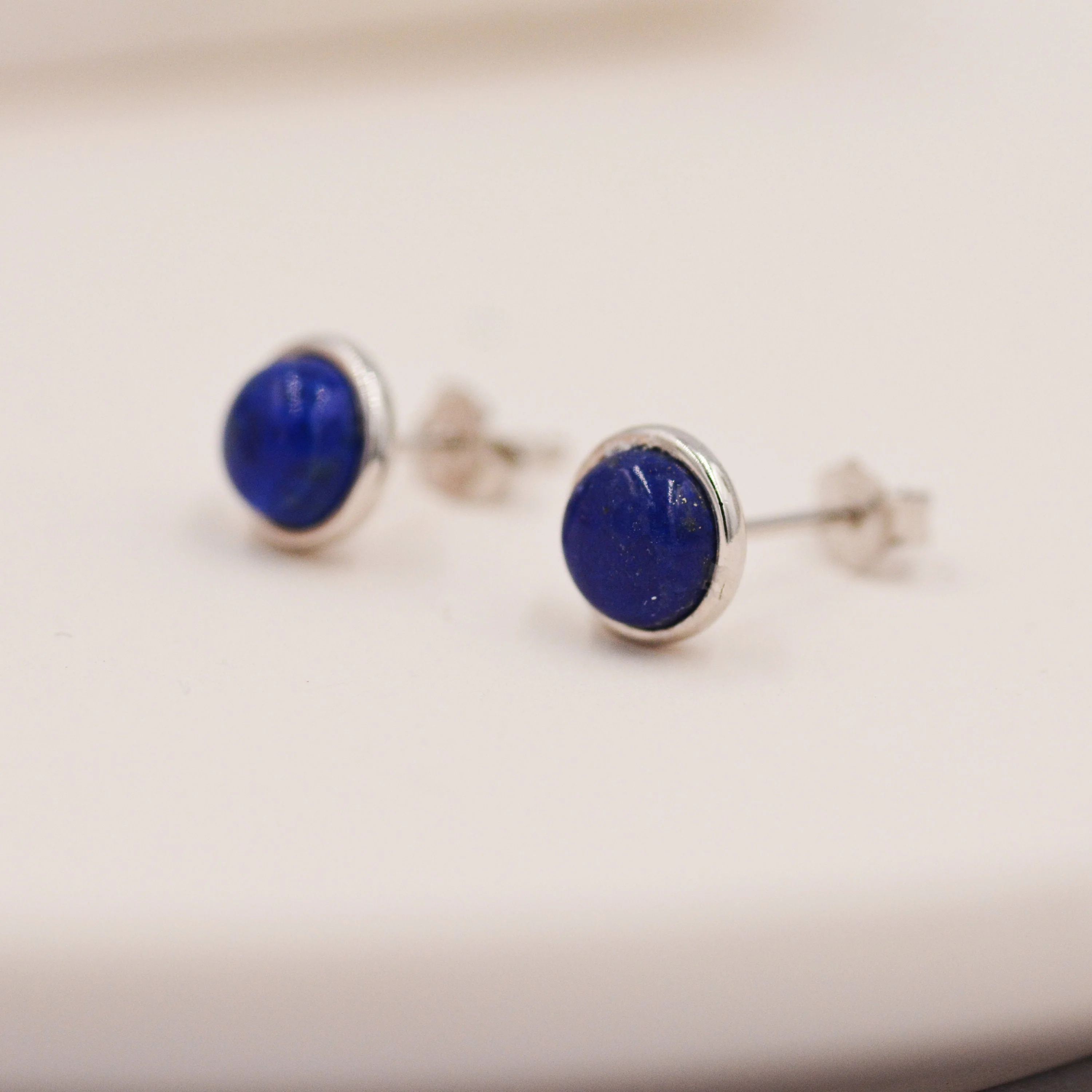 Natural Lapis Lazuli Stud Earrings in Sterling Silver - 4 sizes - Genuine Blue Lapis Lazuli Crystal Stud Earrings - Semi Precious Gemstone - Image 7